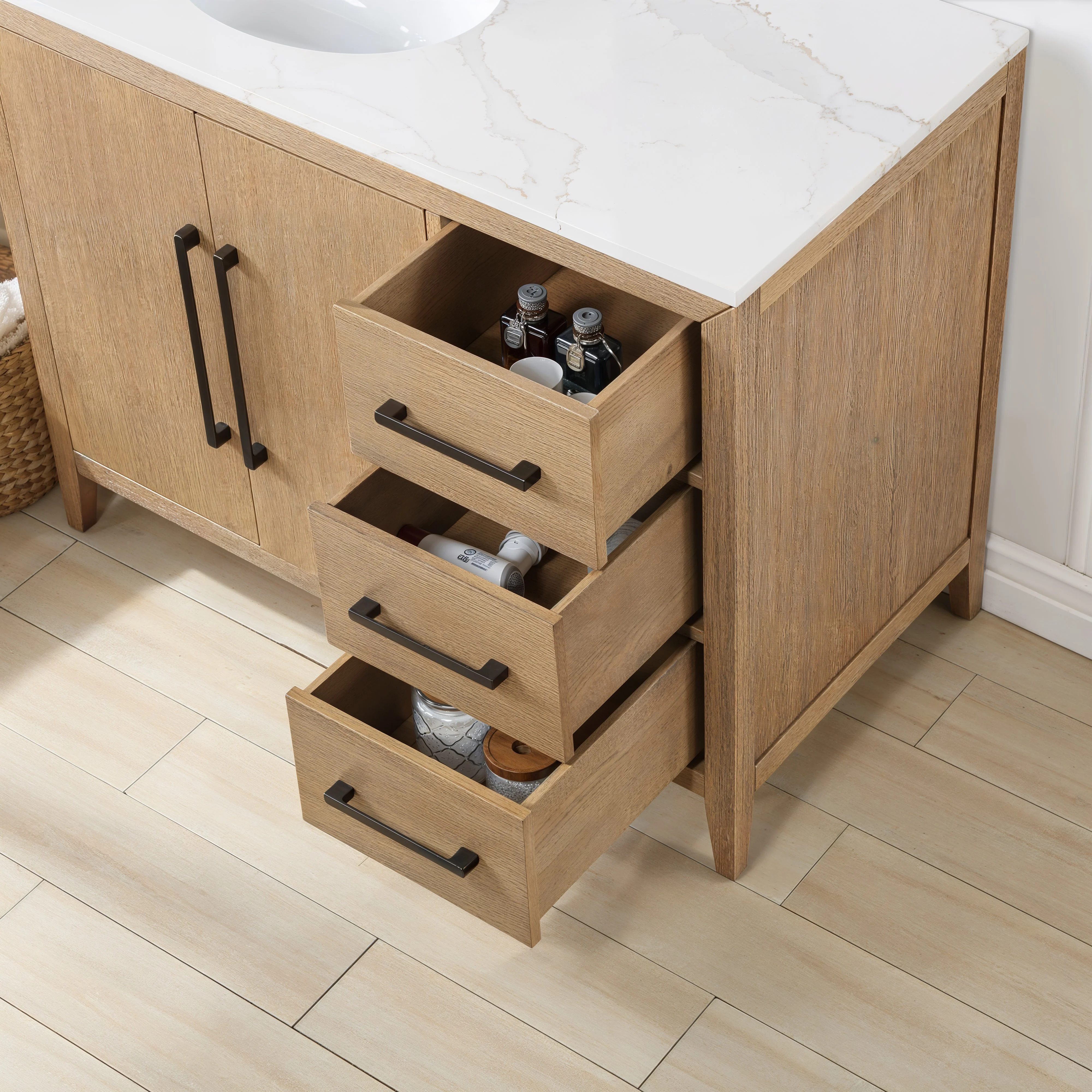 Bergen 42'' Single Bathroom Vanity | Calacatta Gold Quartz Top - Image 6