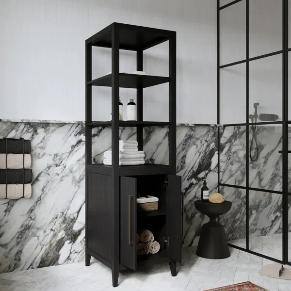 Bergen Solid Wood Freestanding Linen Cabinet In Wire Brushed Dark Oak - Image 3