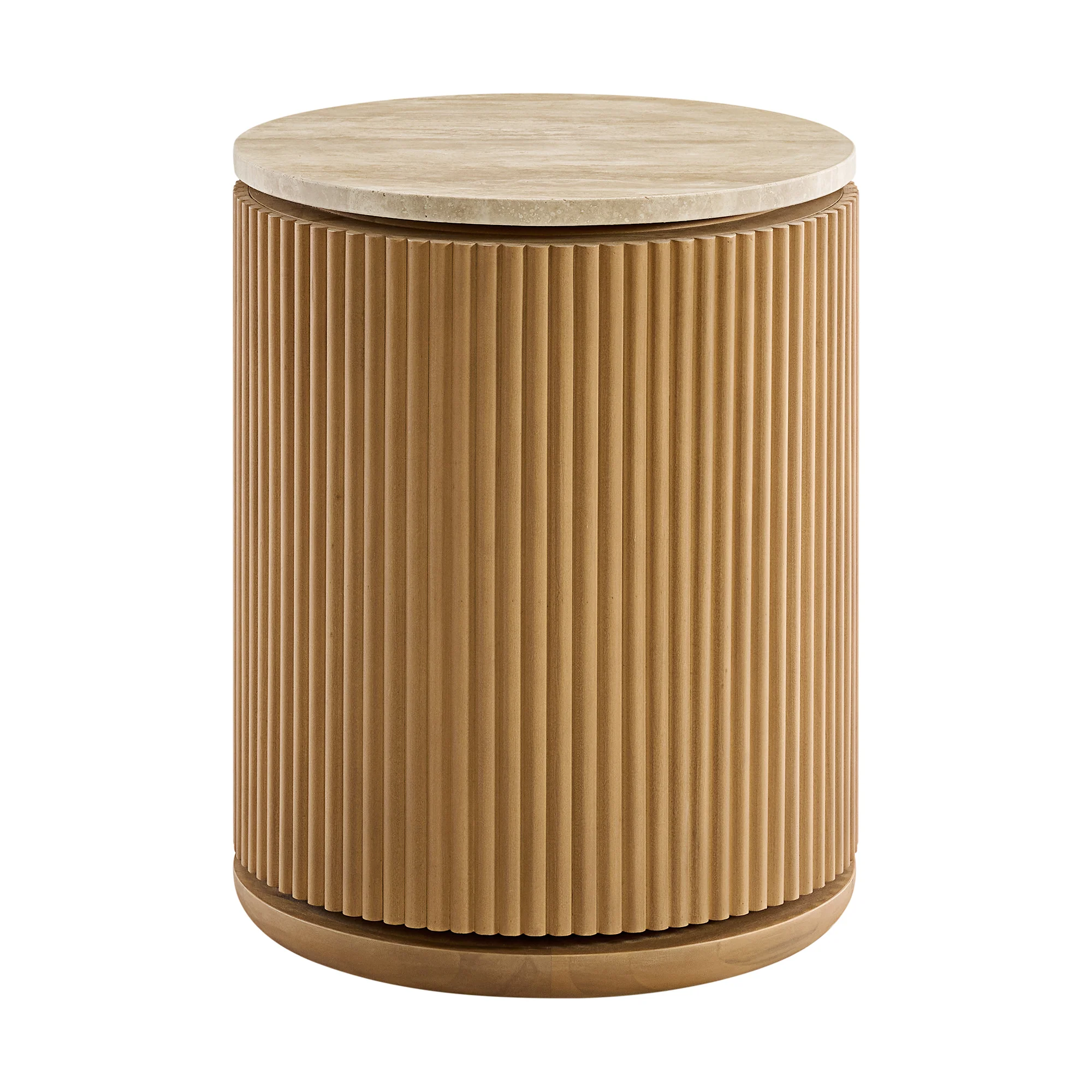 Aster 16" Reeded Side Table | Travertine Top - Image 3