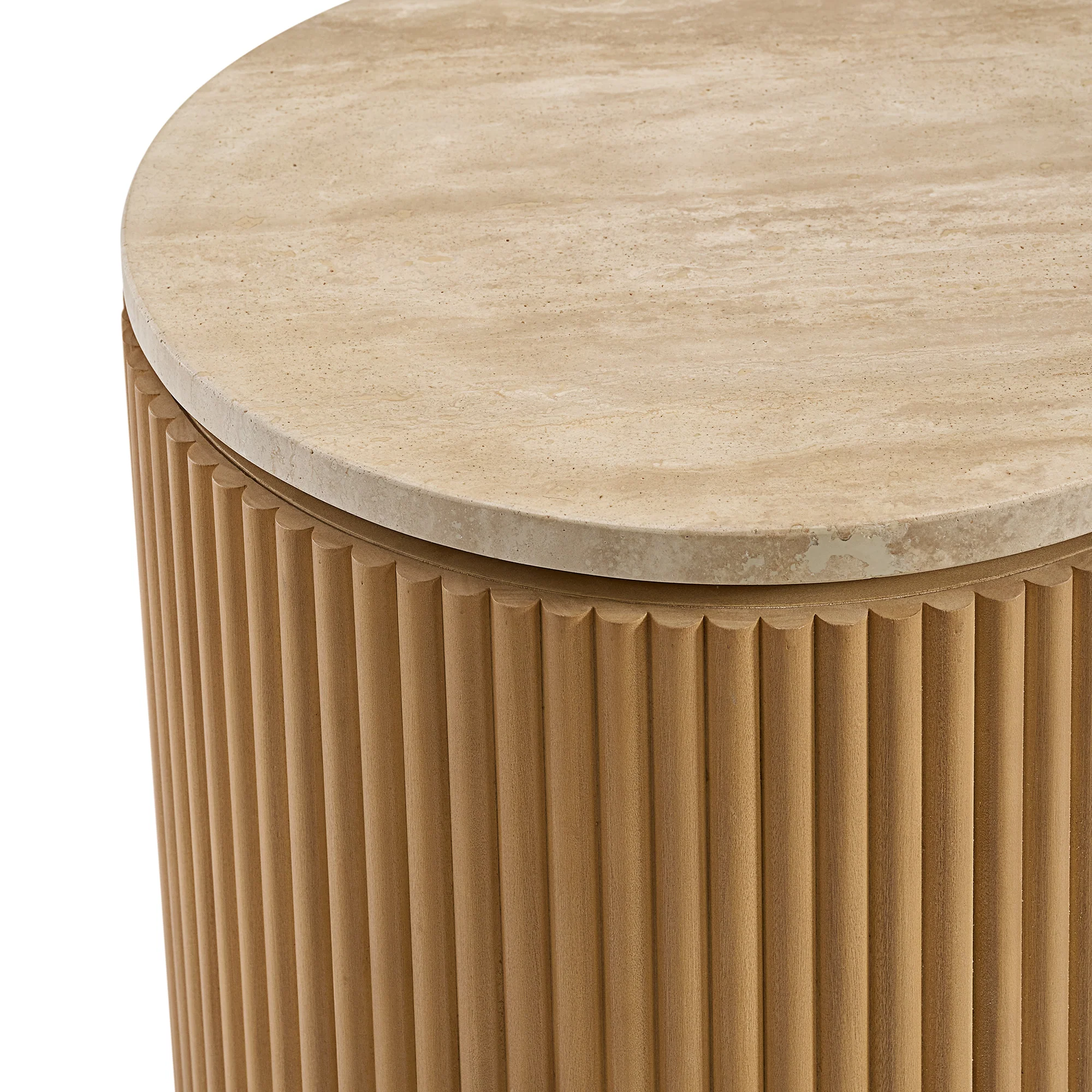 Aster 16" Reeded Side Table | Travertine Top - Image 6