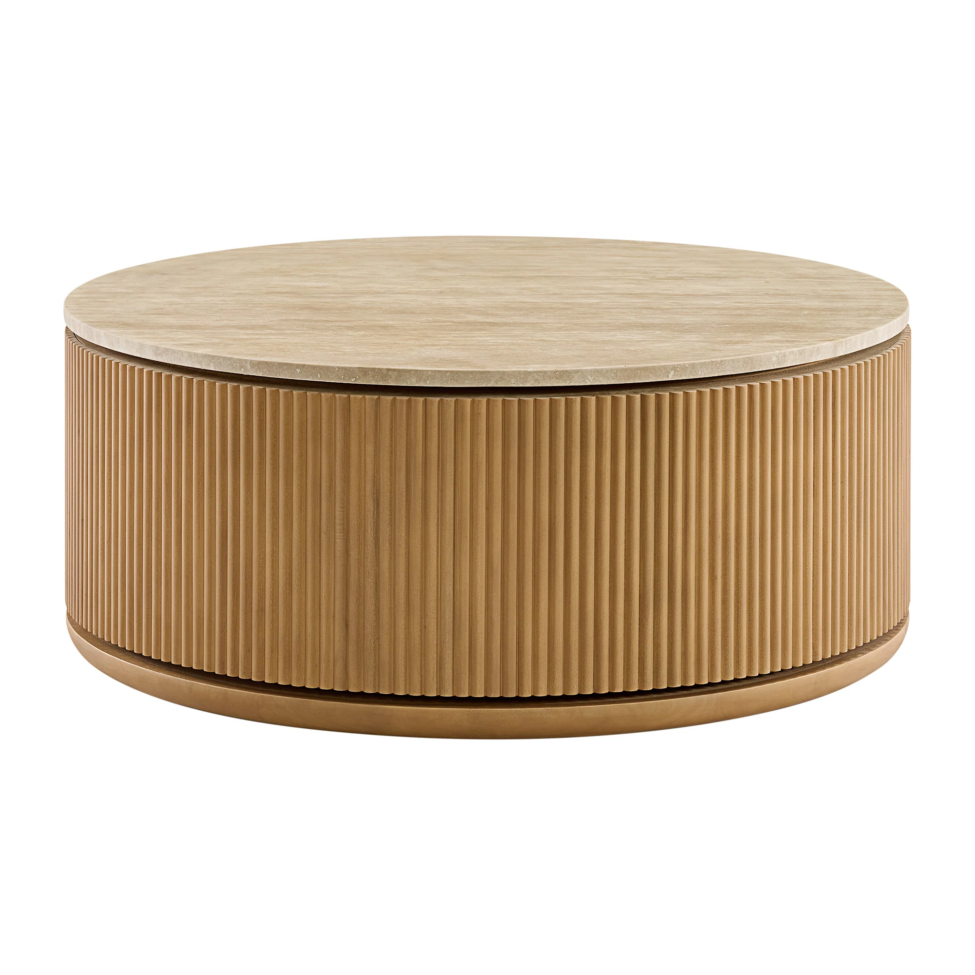 Aster 36" Round Reeded Coffee Table | Travertine Top - Image 3