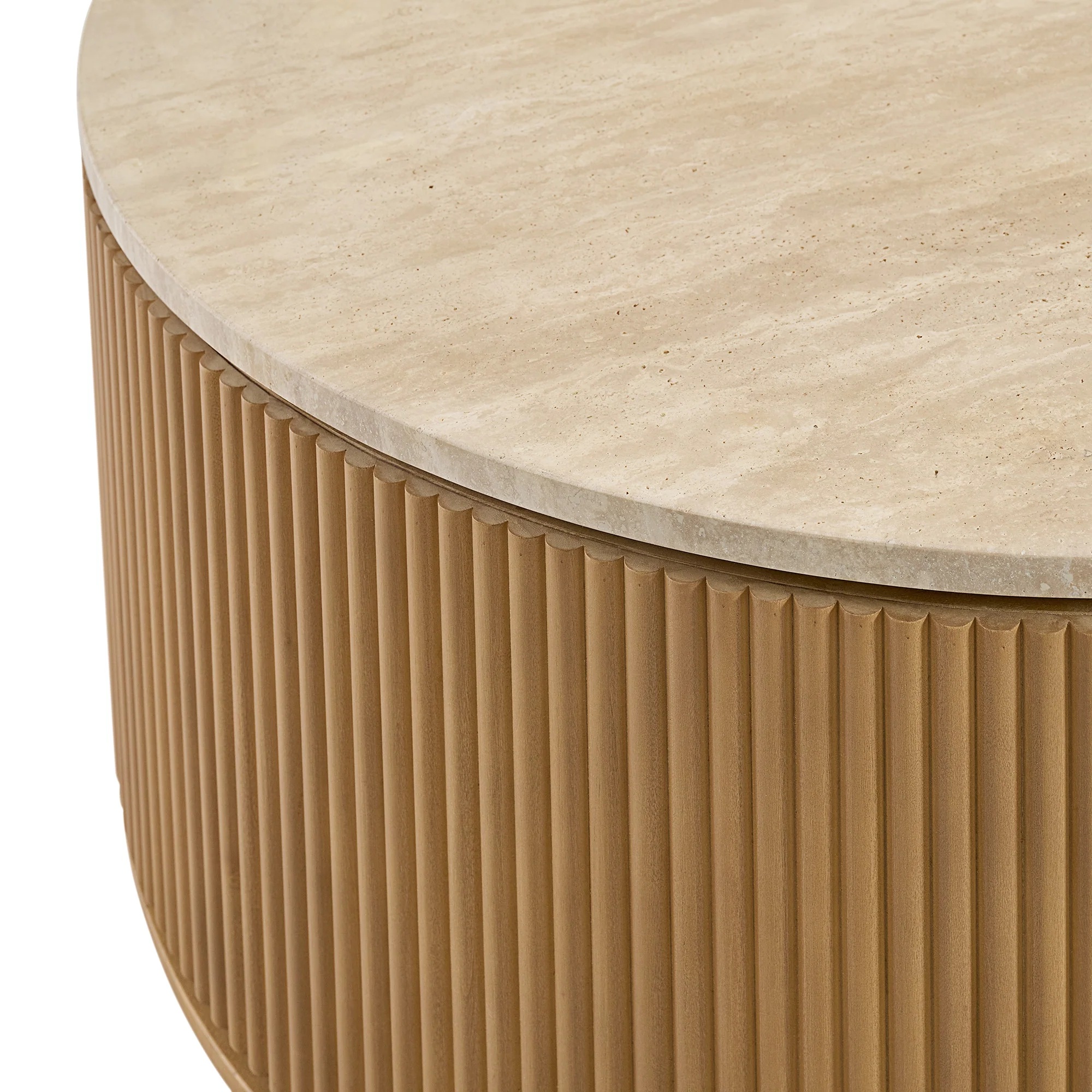 Aster 36" Round Reeded Coffee Table | Travertine Top - Image 4