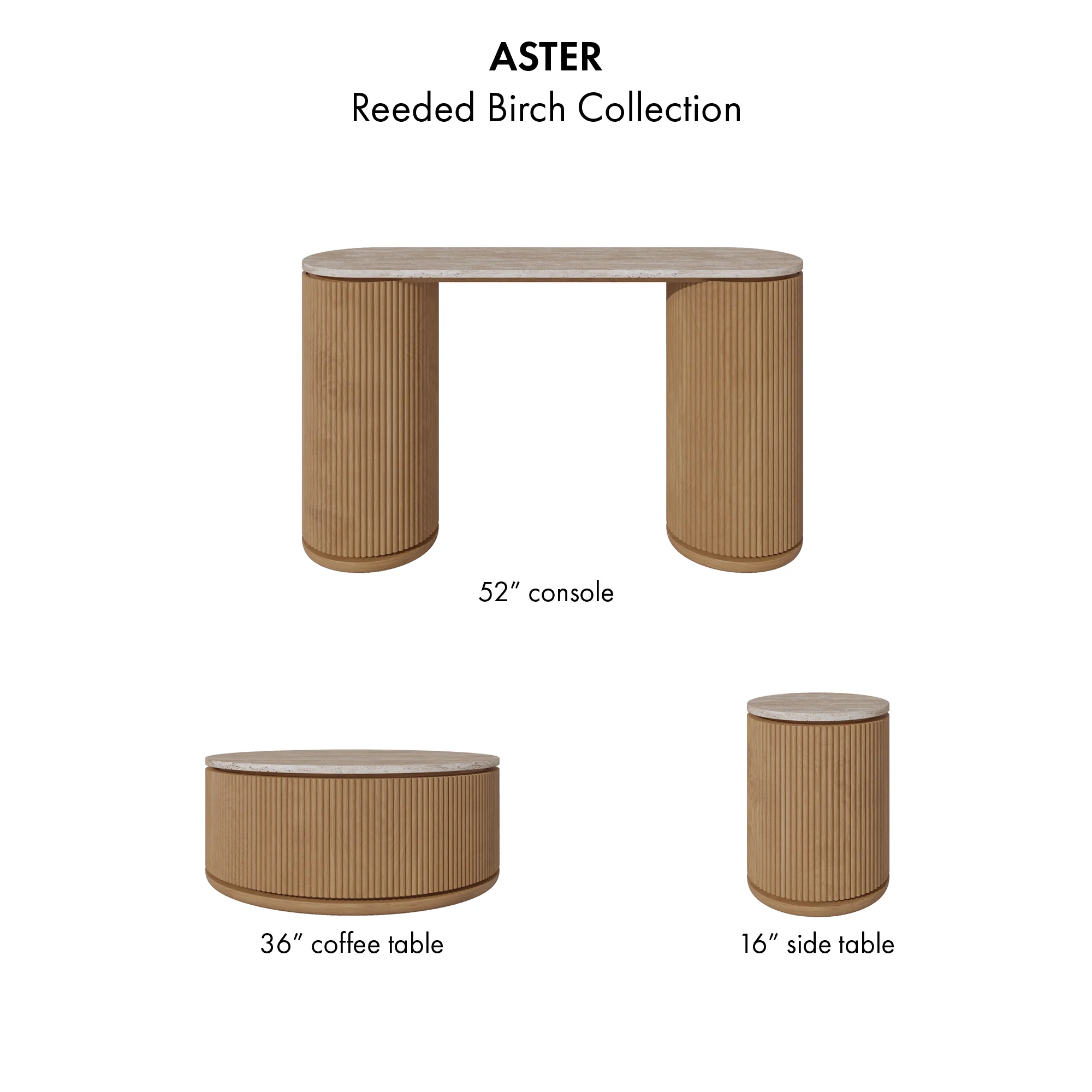 Aster 52" Reeded Console Table With Travertine Top - Image 13
