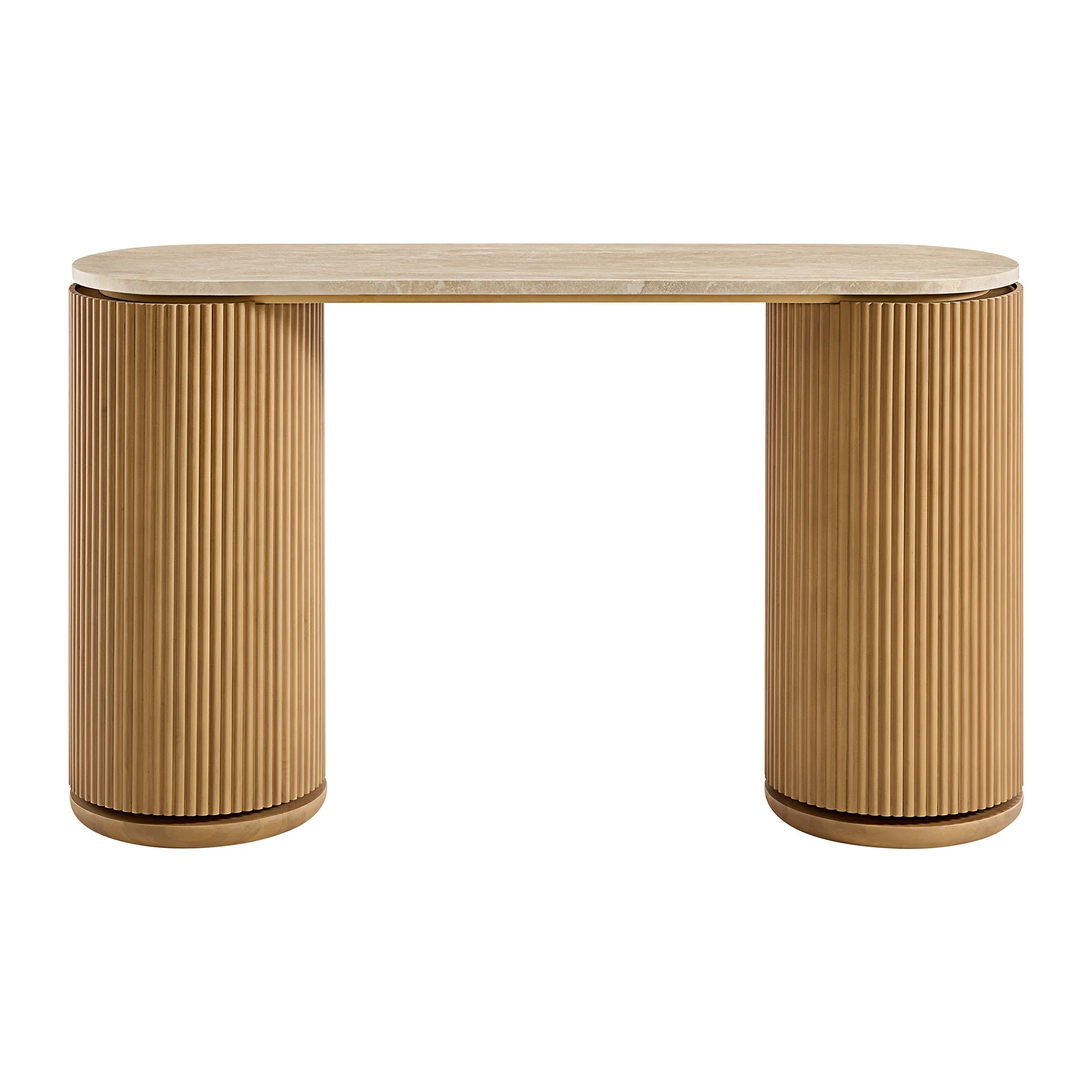 Aster 52" Reeded Console Table With Travertine Top - Image 3