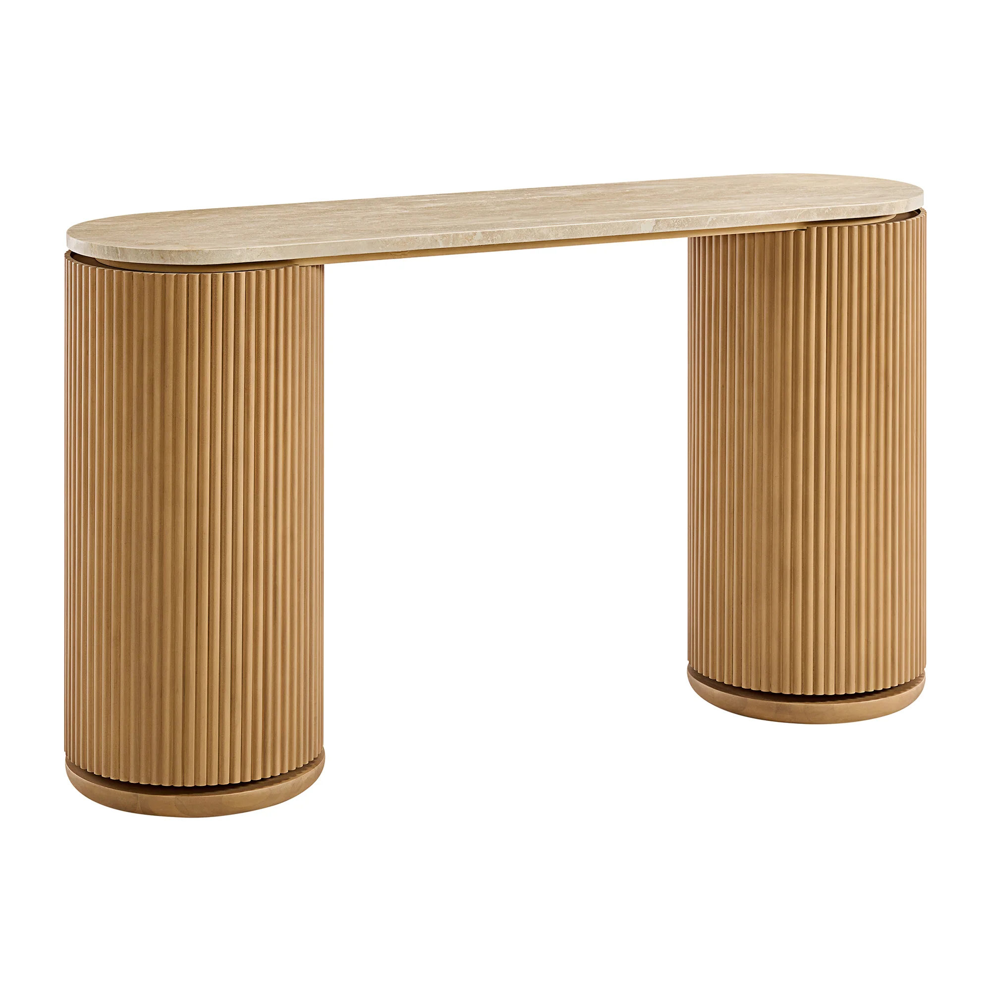 Aster 52" Reeded Console Table With Travertine Top - Image 4