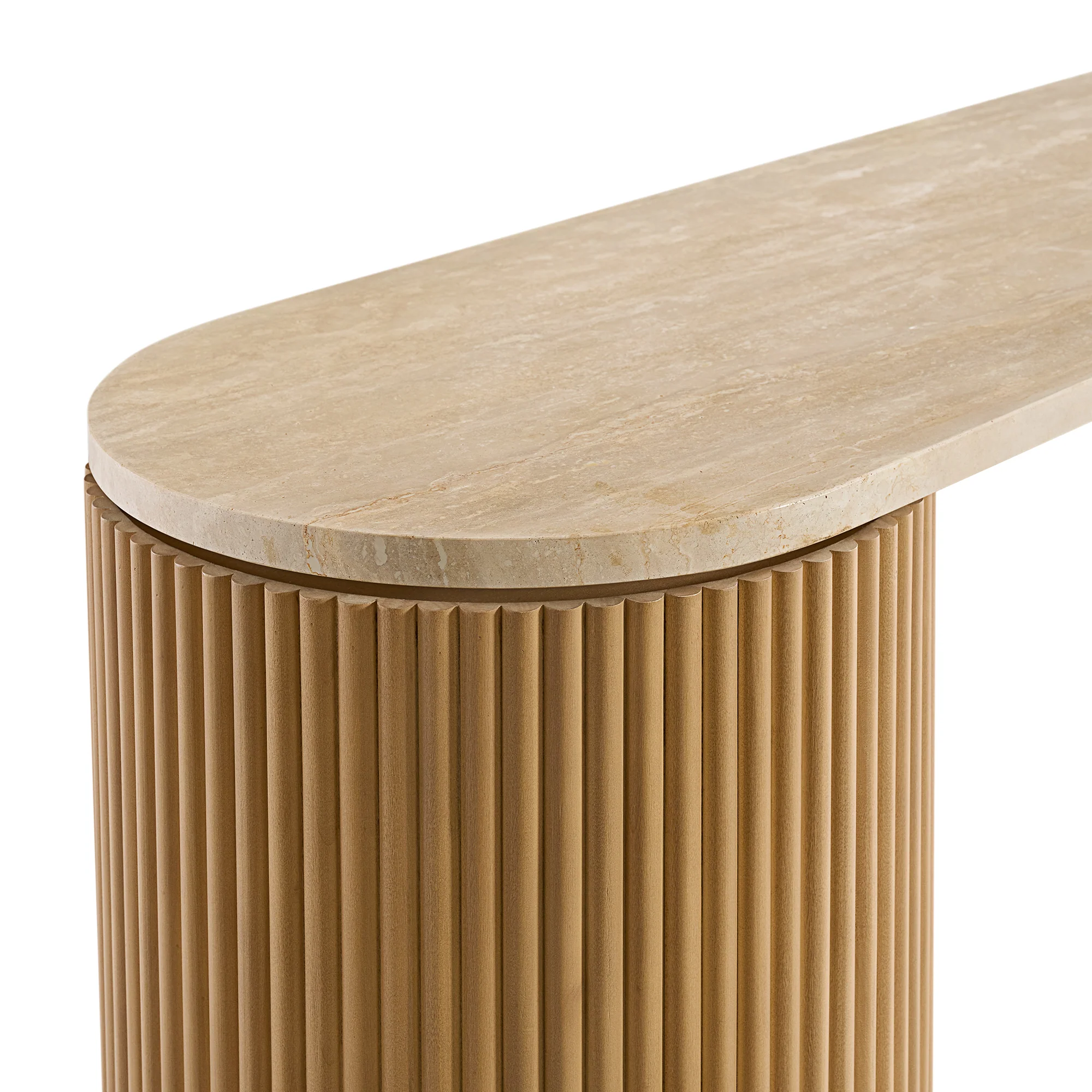 Aster 52" Reeded Console Table With Travertine Top - Image 6