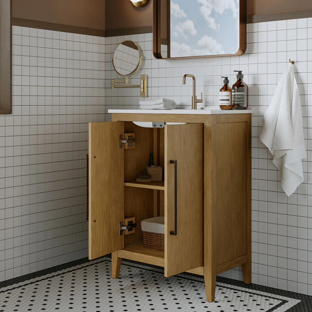 Bergen 24"W x 14"D Single Bathroom Vanity | White Porcelain Countertop - Image 3
