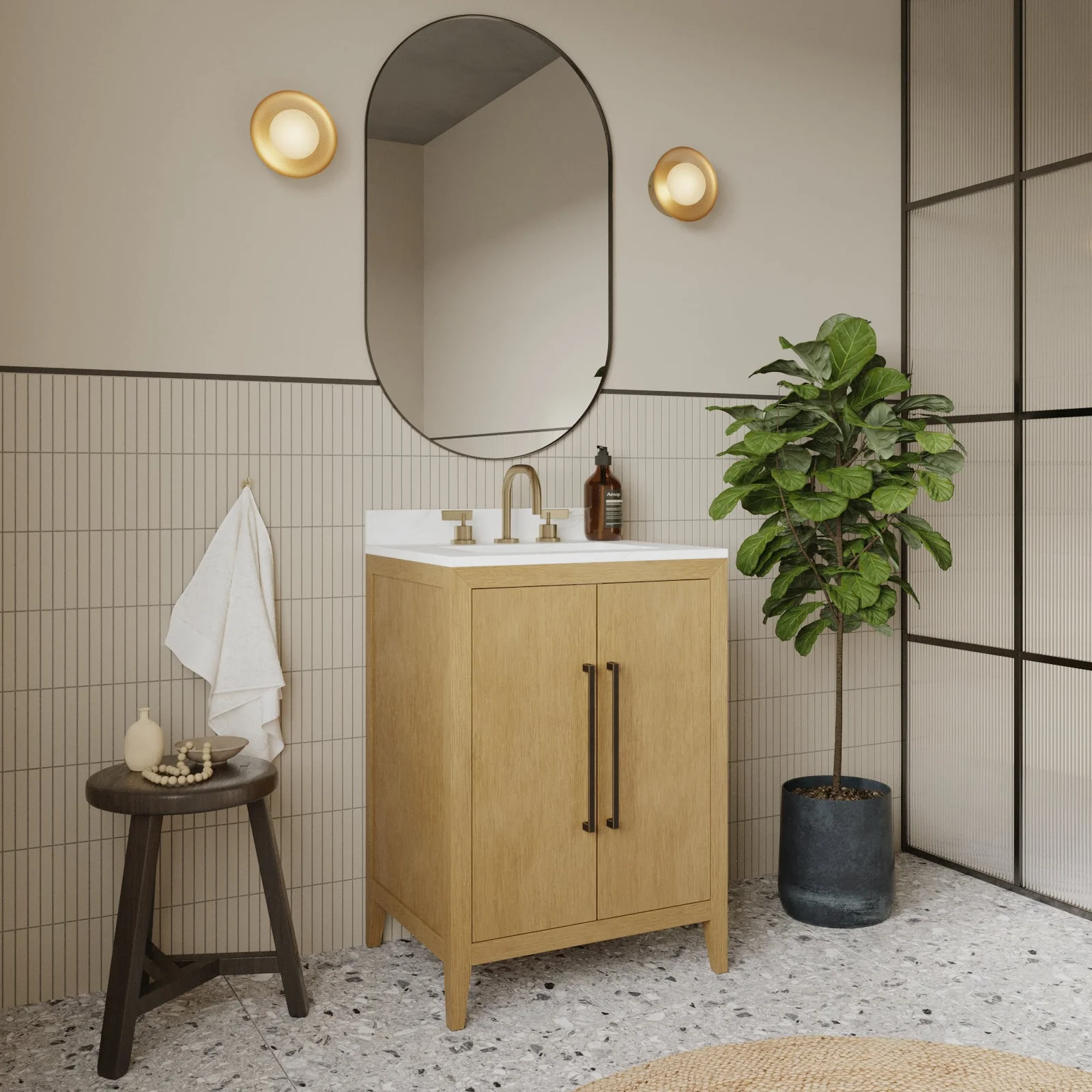 Bergen 24"W x 20"D RTA Single Bathroom Vanity | Calacatta Gold Quartz Countertop - Image 3