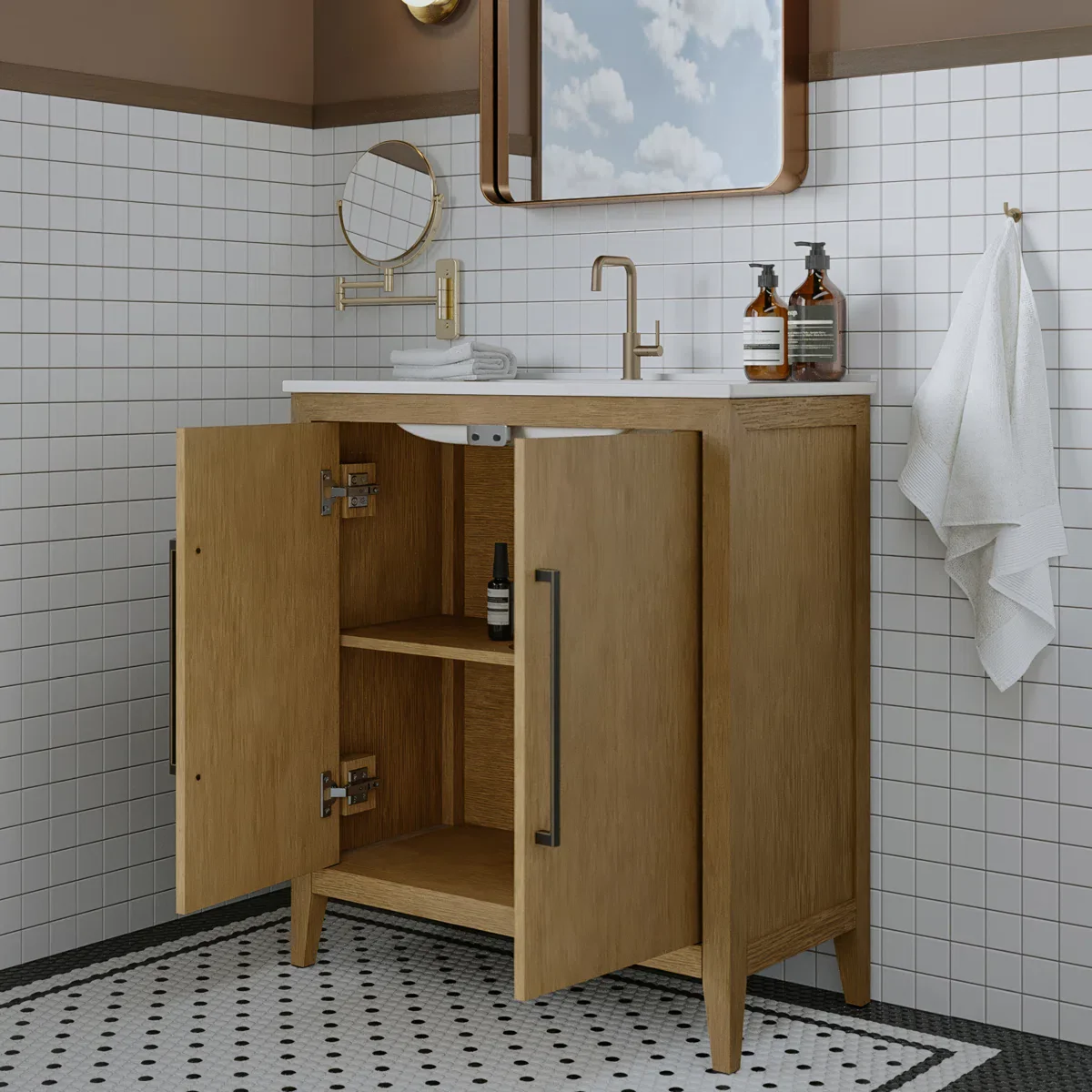Bergen 30"W x 14"D Single Bathroom Vanity | White Porcelain Countertop - Image 3