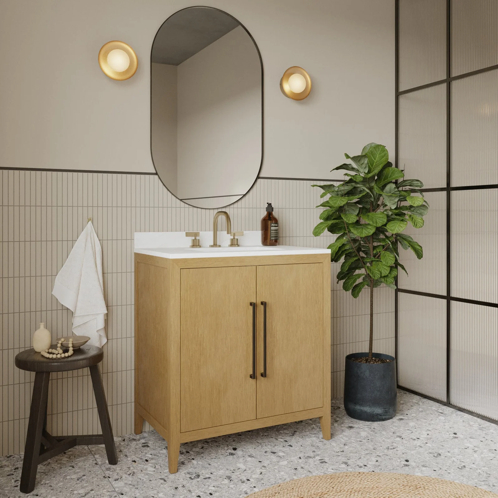 Bergen 30"W x 20"D Single Bathroom Vanity | Calacatta Gold Quartz Countertop - Image 3