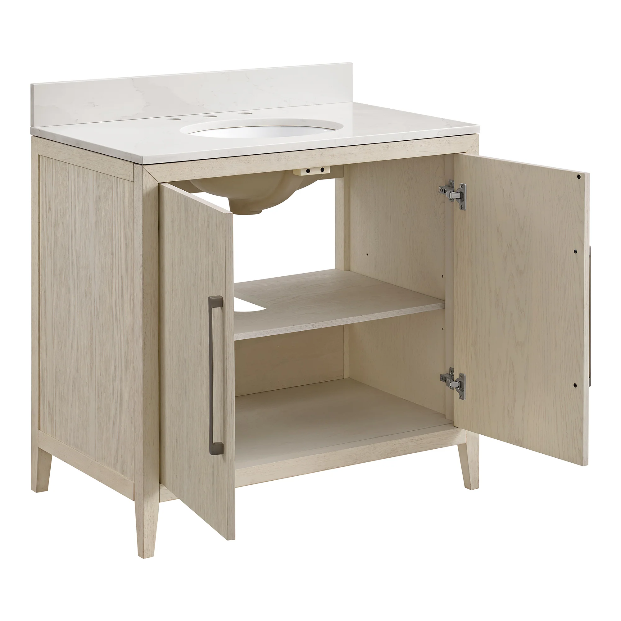 Bergen 36" Single Bathroom Vanity | Enhanced White Oak | Calacatta Gold Quartz - Image 6