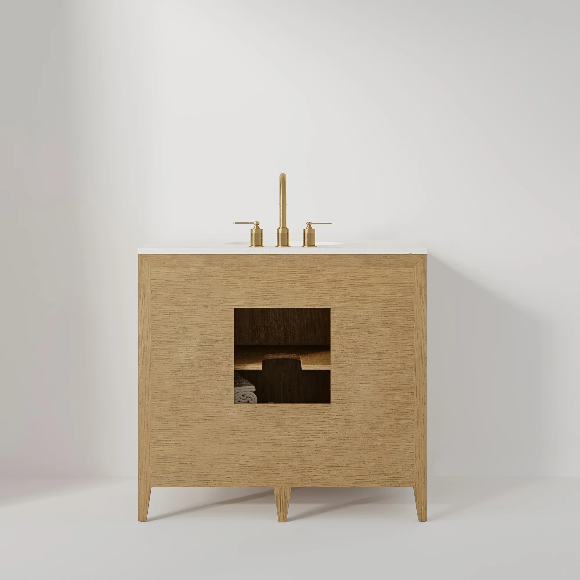 Bergen 36" Single Bathroom Vanity in Brushed Oak | Calacatta Gold Quartz Countertop - Image 5