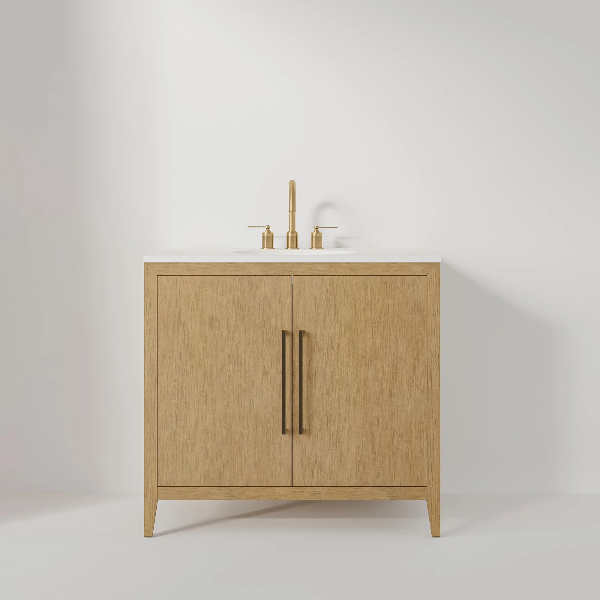 Bergen 36" Single Bathroom Vanity in Brushed Oak | Calacatta Gold Quartz Countertop - Image 6