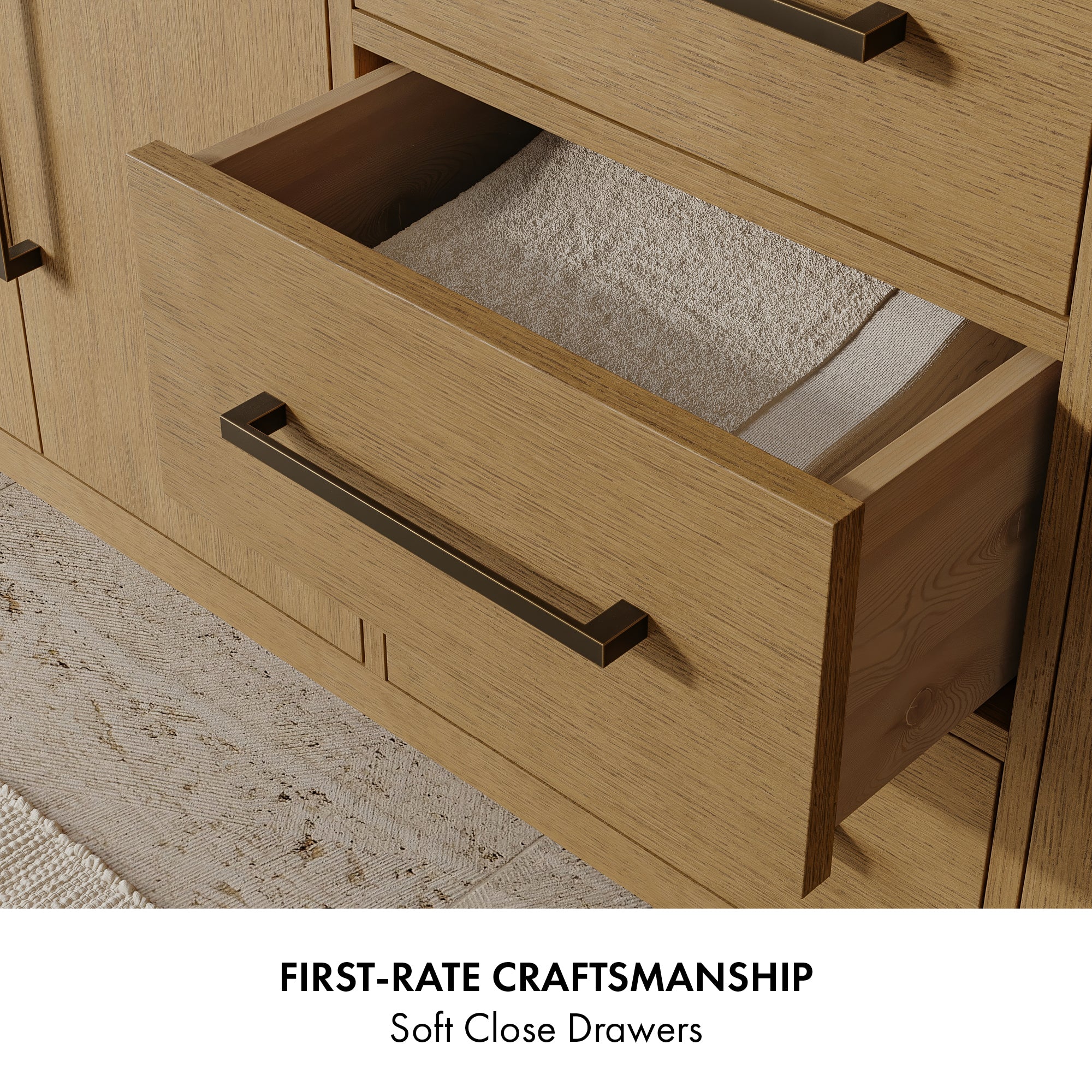 Bergen 36" Single Bathroom Vanity in Brushed Oak | Calacatta Gold Quartz Countertop - Image 7