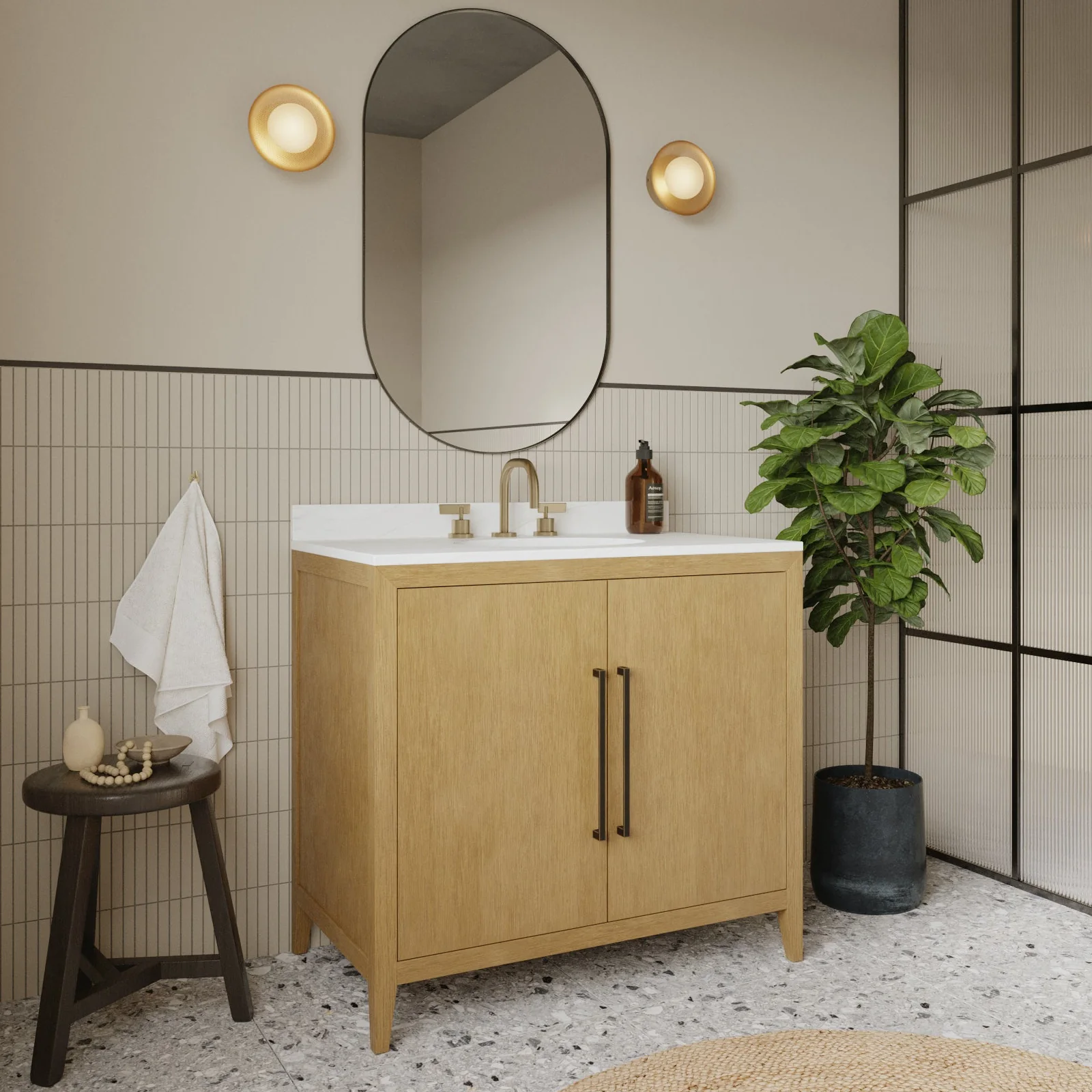 Bergen 36"W x 22"D  Single Bathroom Vanity | Calacatta Gold Quartz Countertop - Image 3