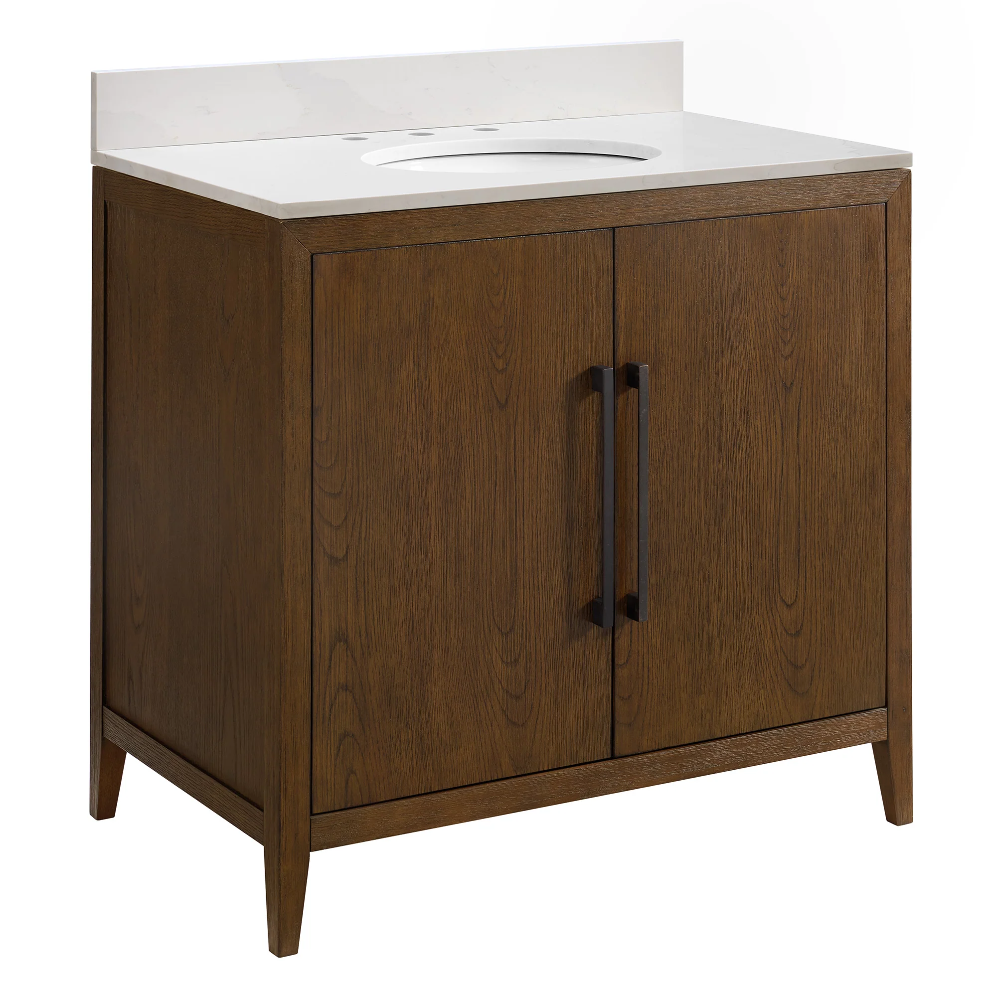Bergen 36"W x 22"D Single Sink Bathroom Vanity | Enhanced Brown Oak | Calacatta Gold Quartz - Image 11