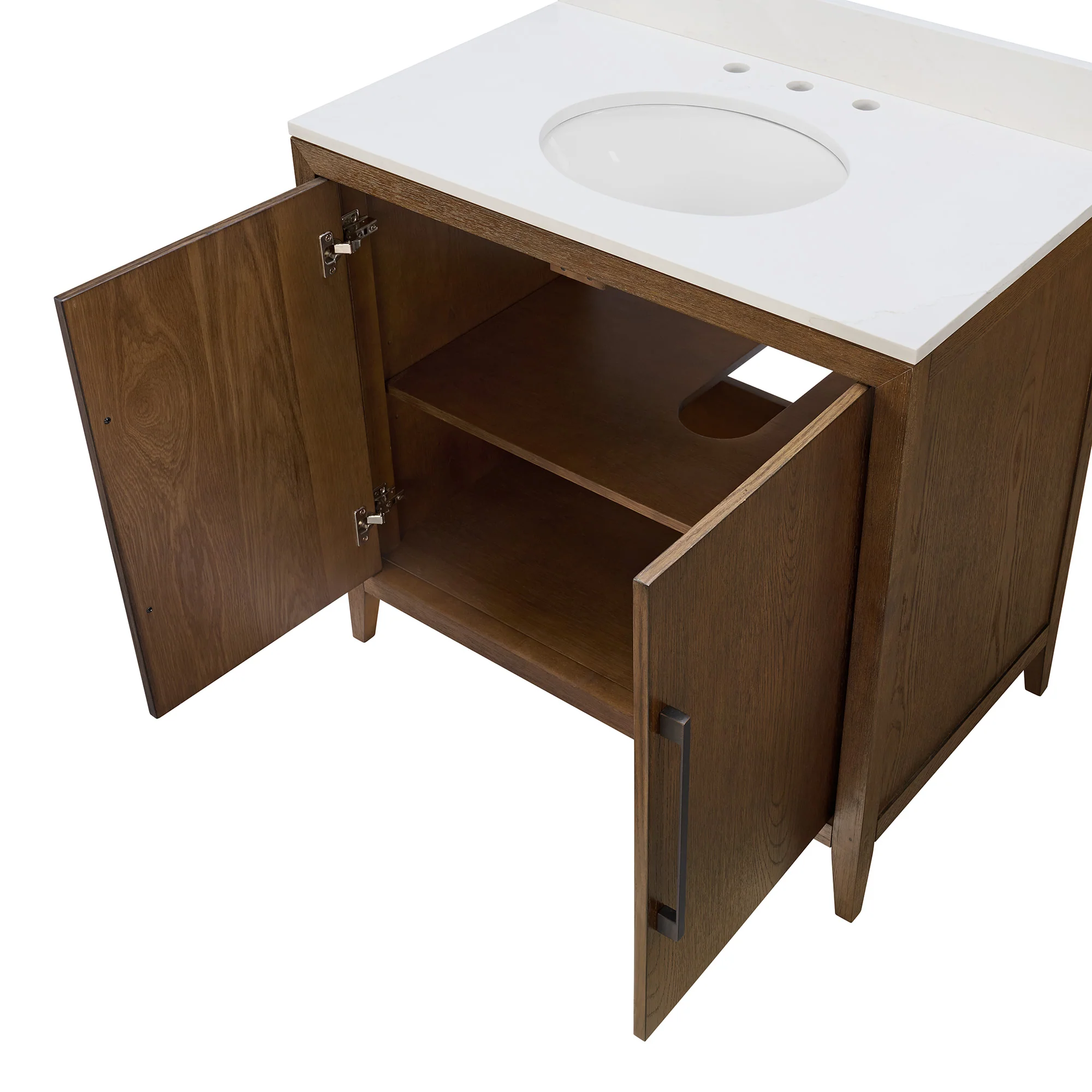 Bergen 36"W x 22"D Single Sink Bathroom Vanity | Enhanced Brown Oak | Calacatta Gold Quartz - Image 8