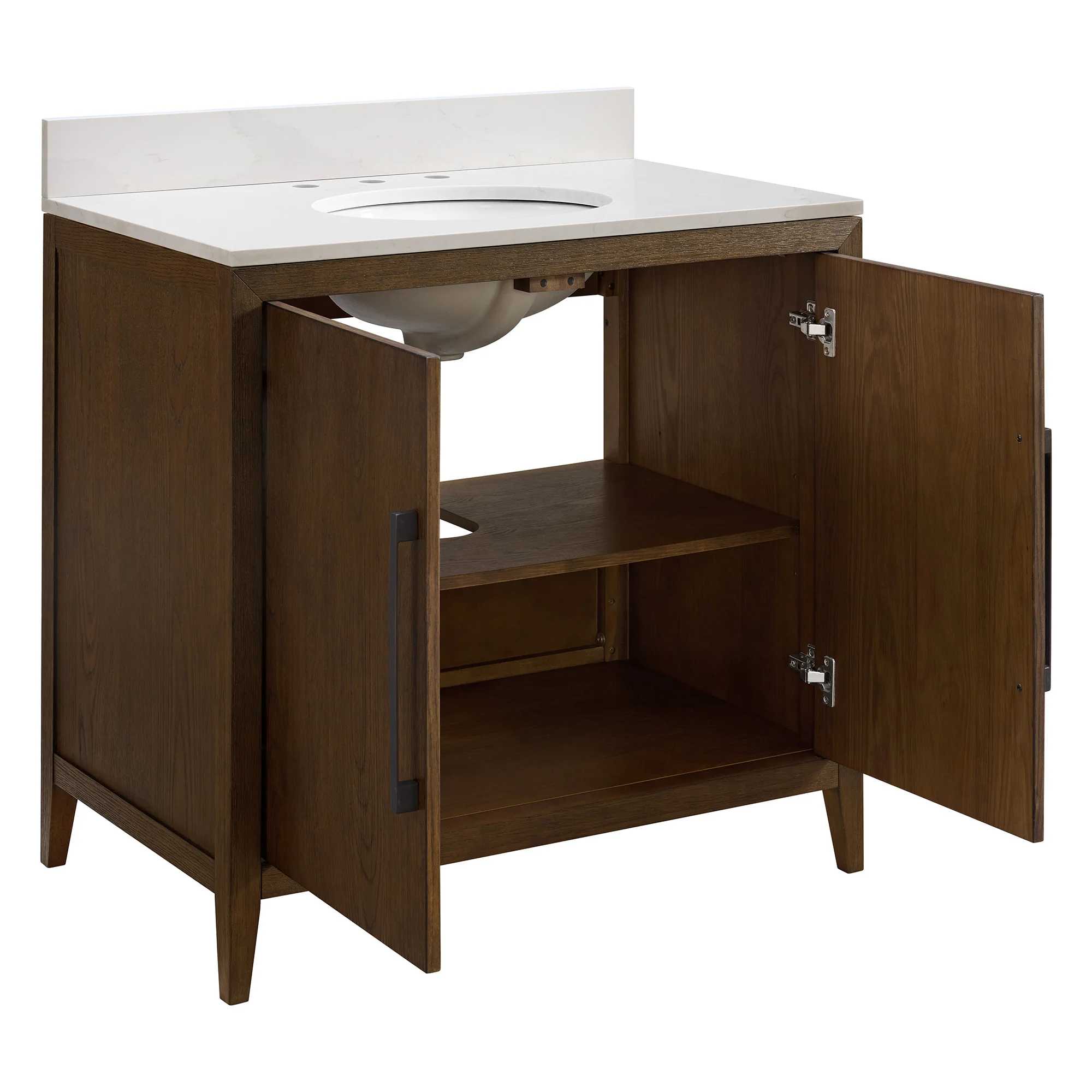 Bergen 36"W x 22"D Single Sink Bathroom Vanity | Enhanced Brown Oak | Calacatta Gold Quartz - Image 9