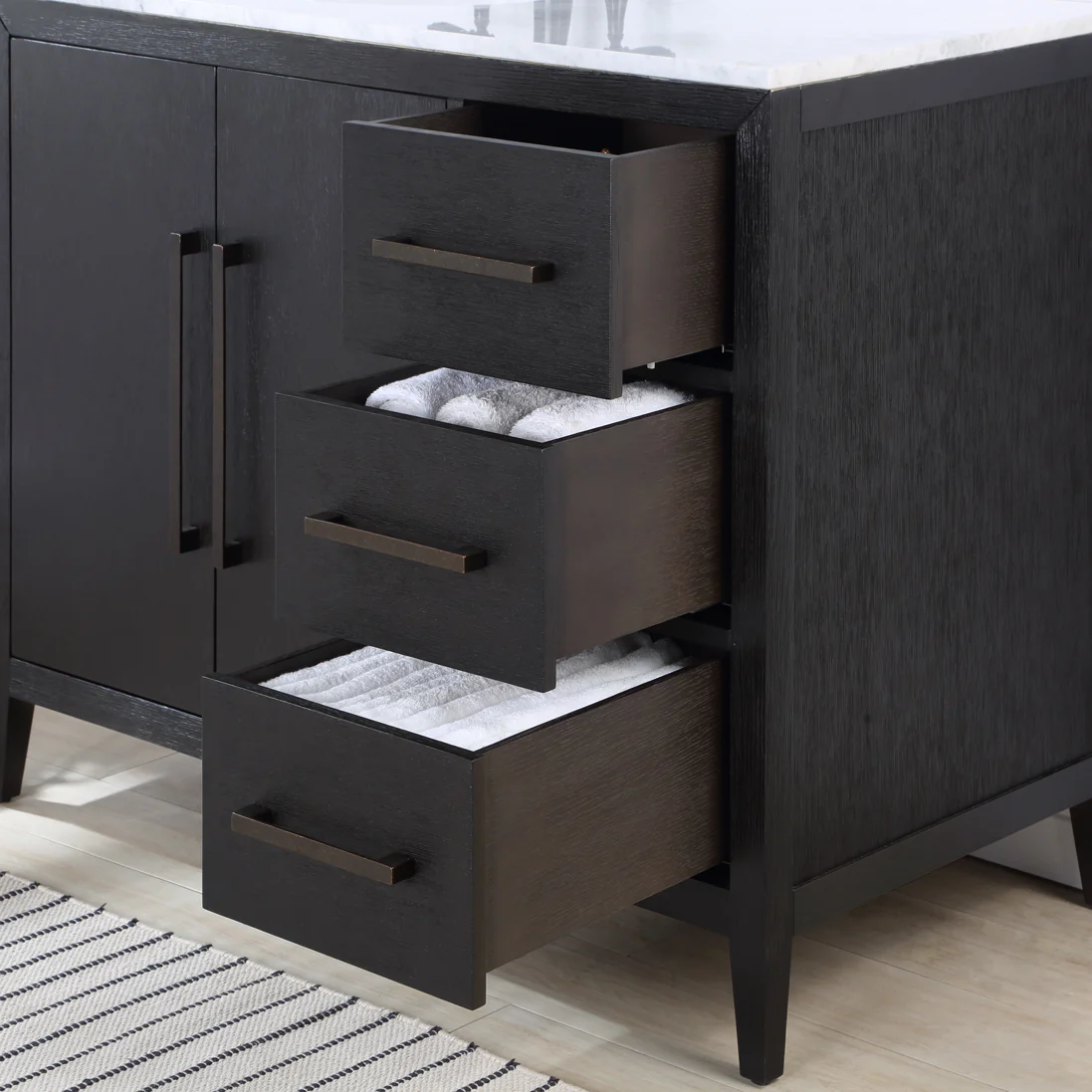 Bergen 42" Single Bathroom Vanity in Dark Weathered Oak | Calacatta Gold Quartz Countertop - Image 5