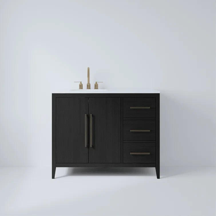Bergen 42" Single Bathroom Vanity in Dark Weathered Oak | Calacatta Gold Quartz Countertop - Image 8