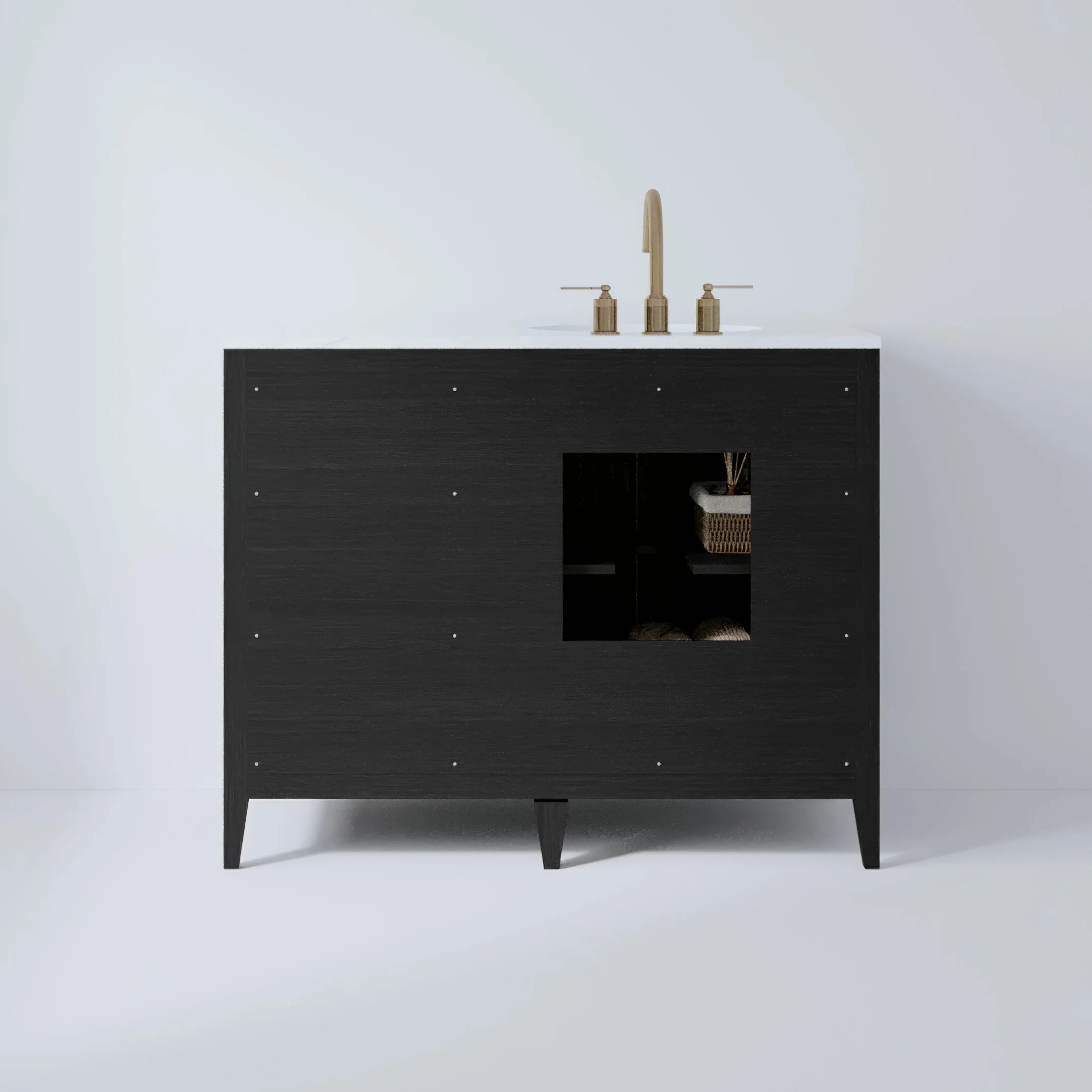Bergen 42" Single Bathroom Vanity in Dark Weathered Oak | Calacatta Gold Quartz Countertop - Image 9