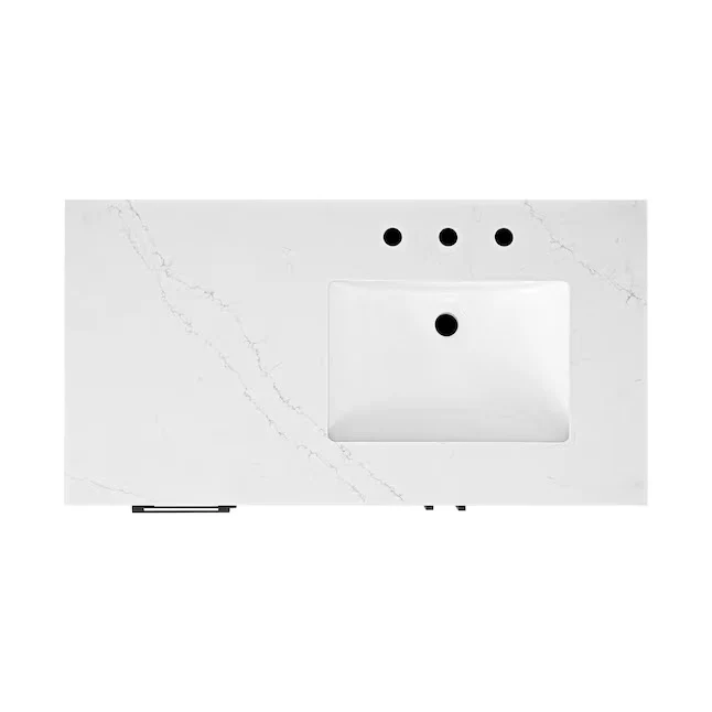 Bergen 42" Single Bathroom Vanity in Wire Brushed Oak | White Statuario Quartz Countertop - Image 12