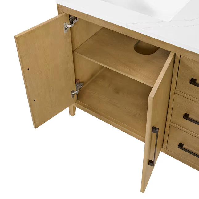 Bergen 42" Single Bathroom Vanity in Wire Brushed Oak | White Statuario Quartz Countertop - Image 5