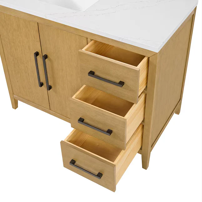 Bergen 42" Single Bathroom Vanity in Wire Brushed Oak | White Statuario Quartz Countertop - Image 6