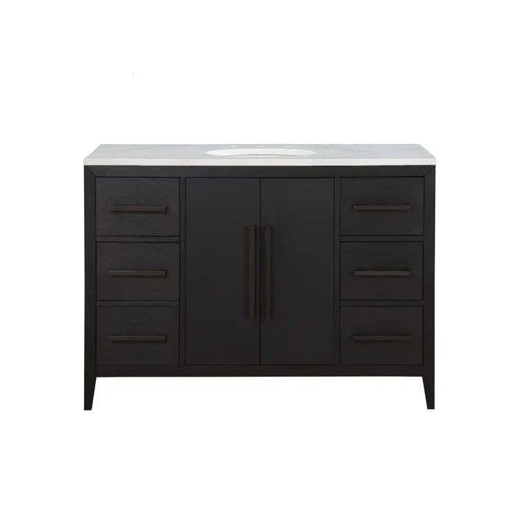 Bergen 48" Single Bathroom Vanity in Dark Weathered Oak | Calacatta Gold Quartz Countertop - Image 10