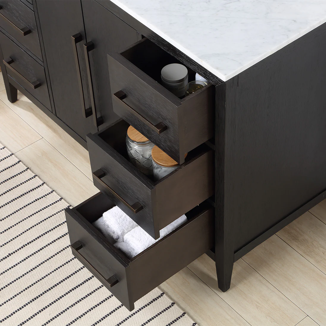 Bergen 48" Single Bathroom Vanity in Dark Weathered Oak | Calacatta Gold Quartz Countertop - Image 5