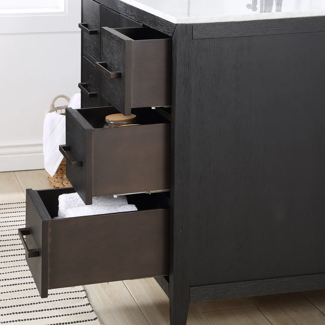 Bergen 48" Single Bathroom Vanity in Dark Weathered Oak | Calacatta Gold Quartz Countertop - Image 6