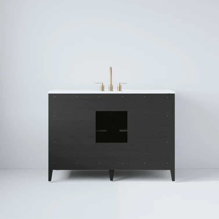 Bergen 48" Single Bathroom Vanity in Dark Weathered Oak | Calacatta Gold Quartz Countertop - Image 9