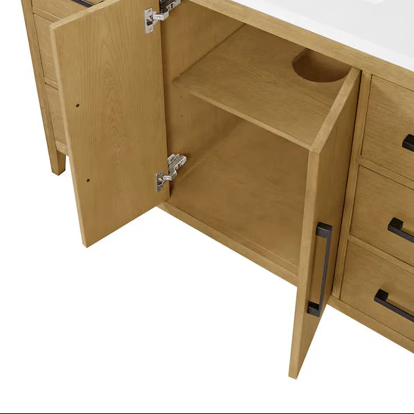 Bergen 48" Single Bathroom Vanity in Wire Brushed Oak | White Statuario Quartz Countertop - Image 5