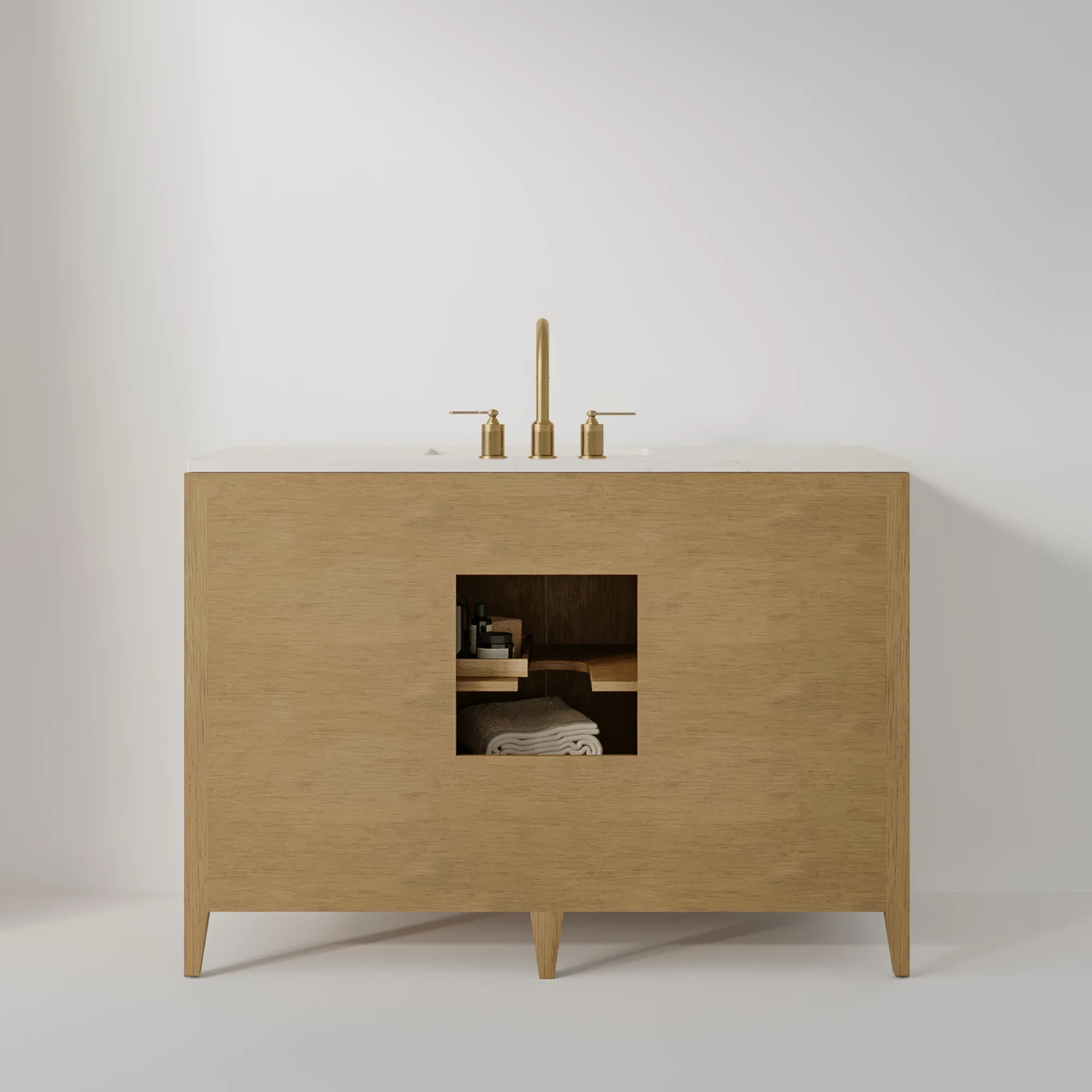 Bergen 48" Single Bathroom Vanity in Wire Brushed Oak | White Statuario Quartz Countertop - Image 12