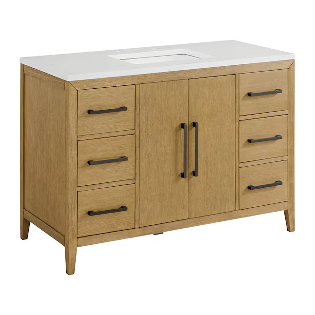 Bergen 48" Single Bathroom Vanity in Wire Brushed Oak | White Statuario Quartz Countertop - Image 13