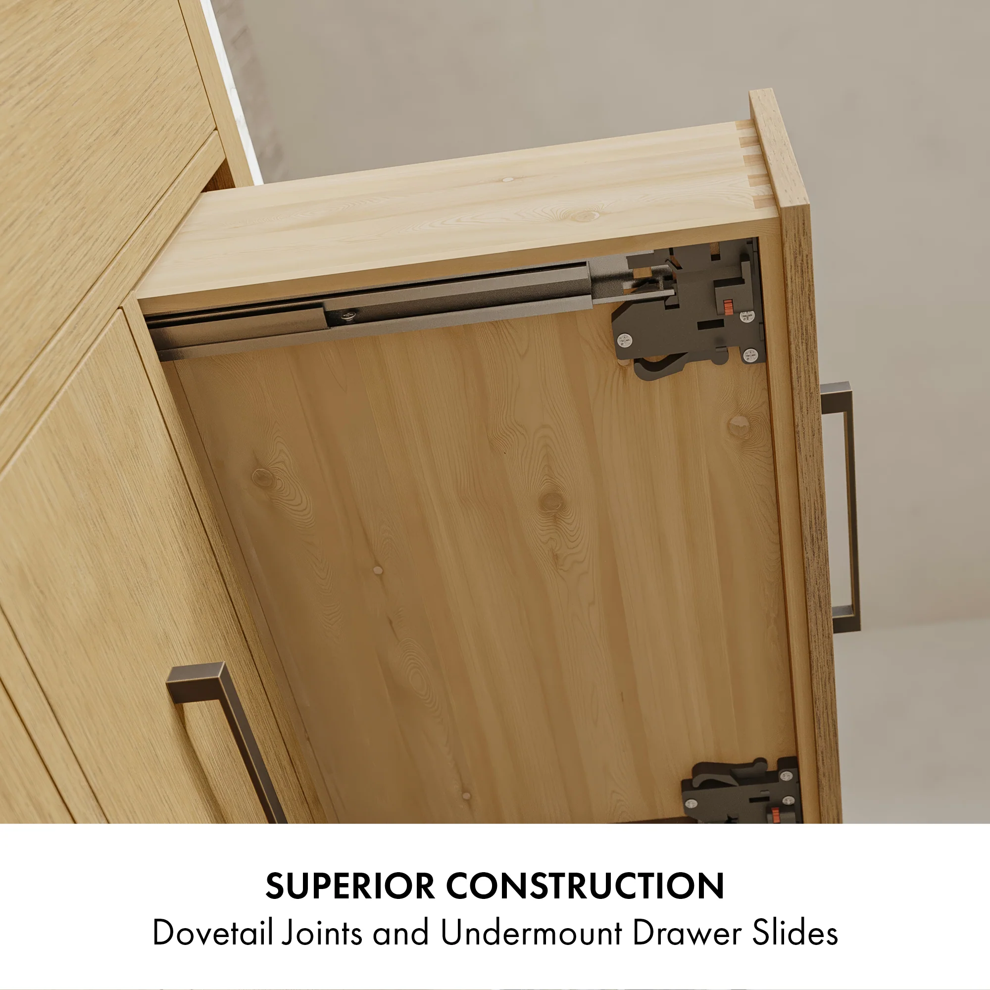 Bergen 54" Single Bathroom Vanity in Brushed Oak | Calacatta Gold Quartz Countertop - Image 10