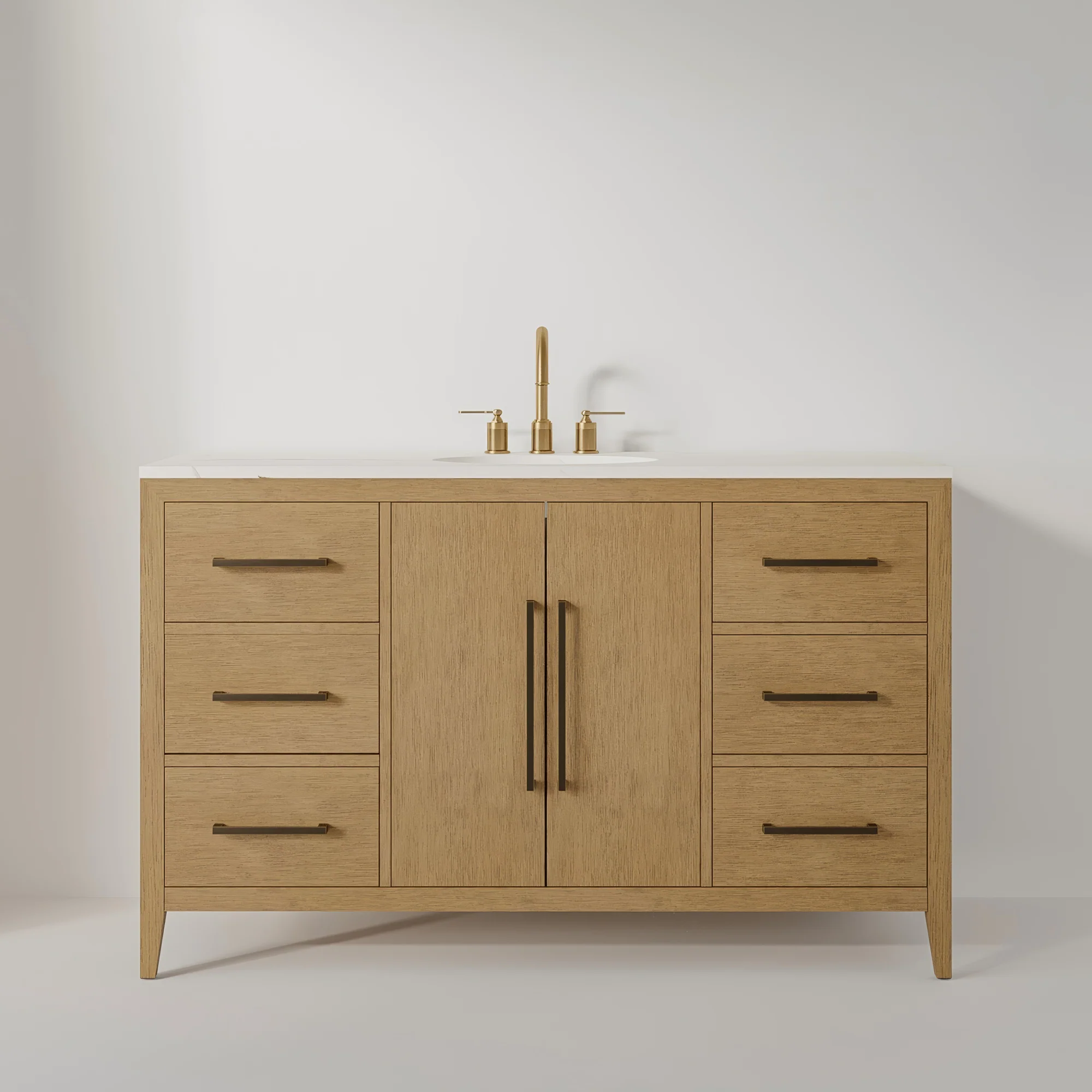 Bergen 54" Single Bathroom Vanity in Brushed Oak | Calacatta Gold Quartz Countertop - Image 12