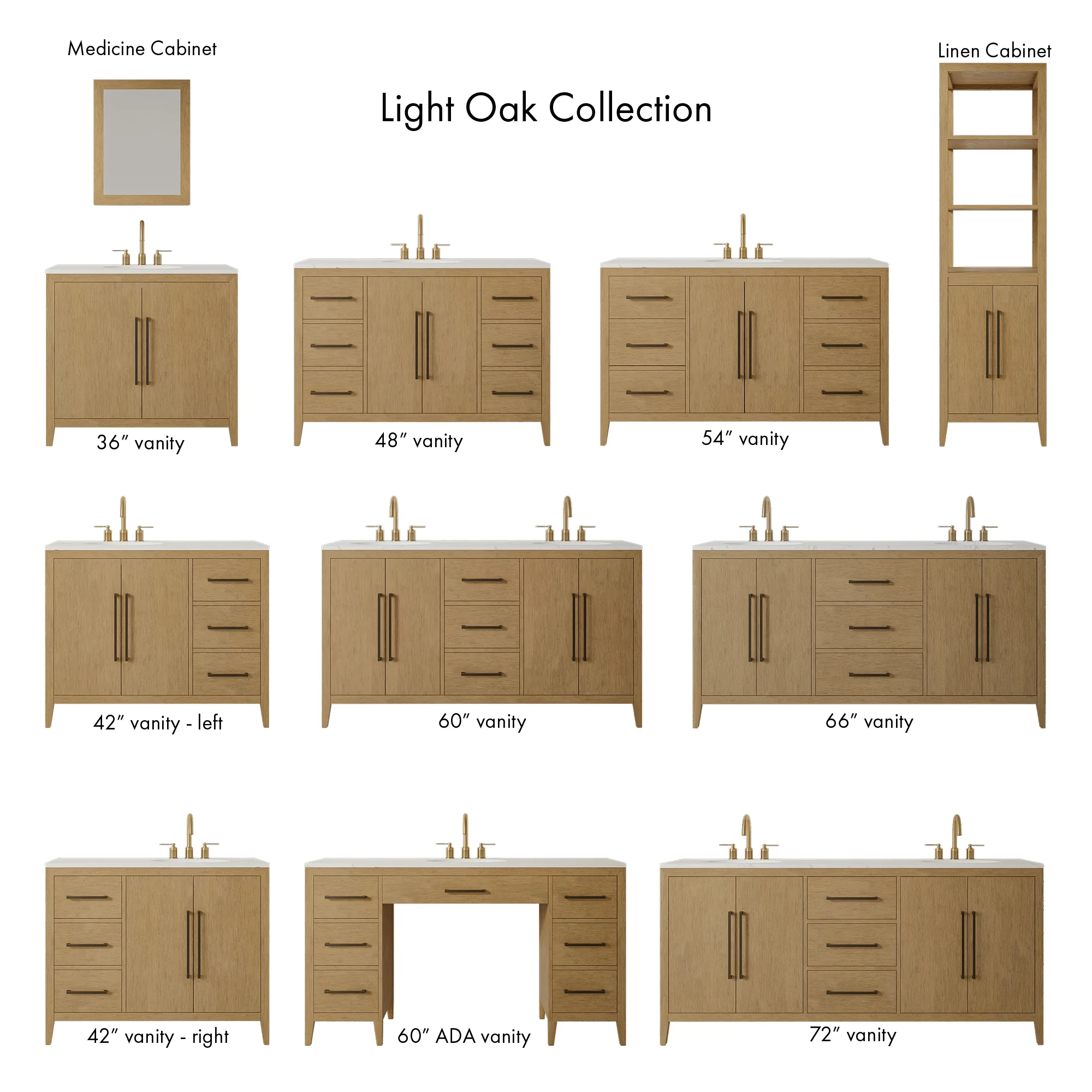 Bergen 54" Single Bathroom Vanity in Brushed Oak | Calacatta Gold Quartz Countertop - Image 13