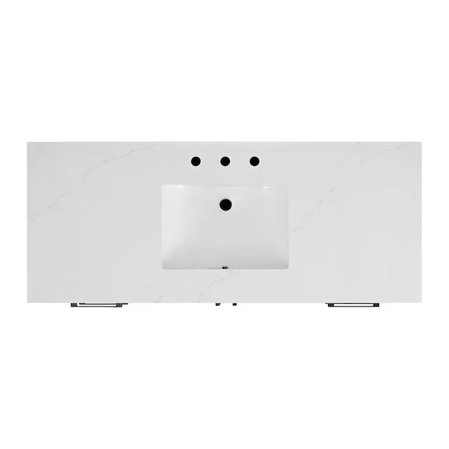 Bergen 54" Single Bathroom Vanity in Wire Brushed Oak | White Statuario Quartz Countertop - Image 11