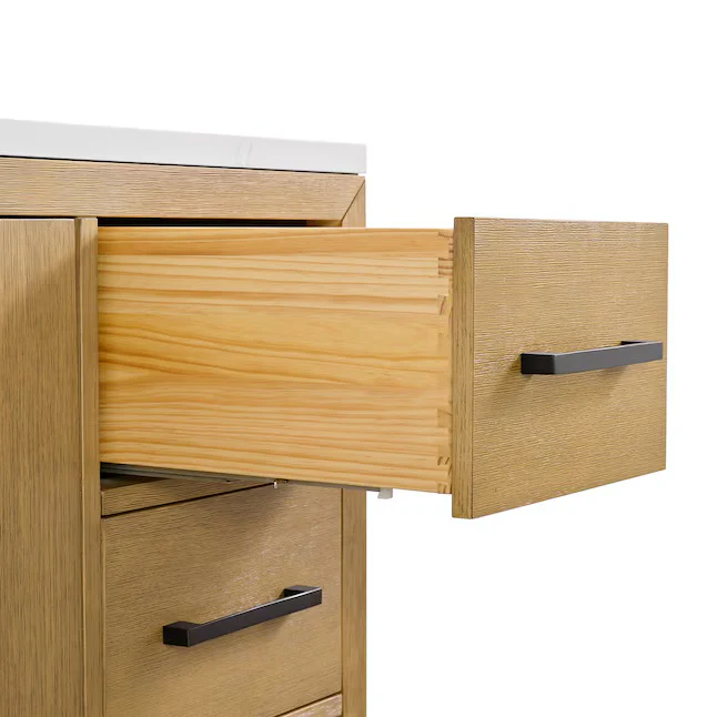 Bergen 54" Single Bathroom Vanity in Wire Brushed Oak | White Statuario Quartz Countertop - Image 5