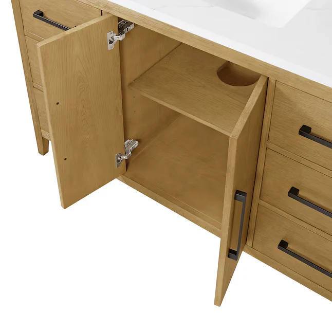 Bergen 54" Single Bathroom Vanity in Wire Brushed Oak | White Statuario Quartz Countertop - Image 6
