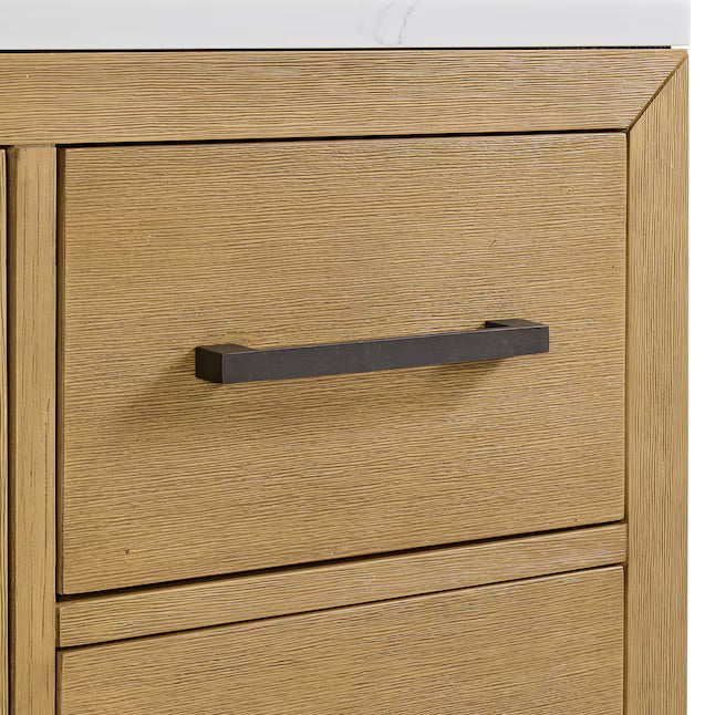 Bergen 54" Single Bathroom Vanity in Wire Brushed Oak | White Statuario Quartz Countertop - Image 9