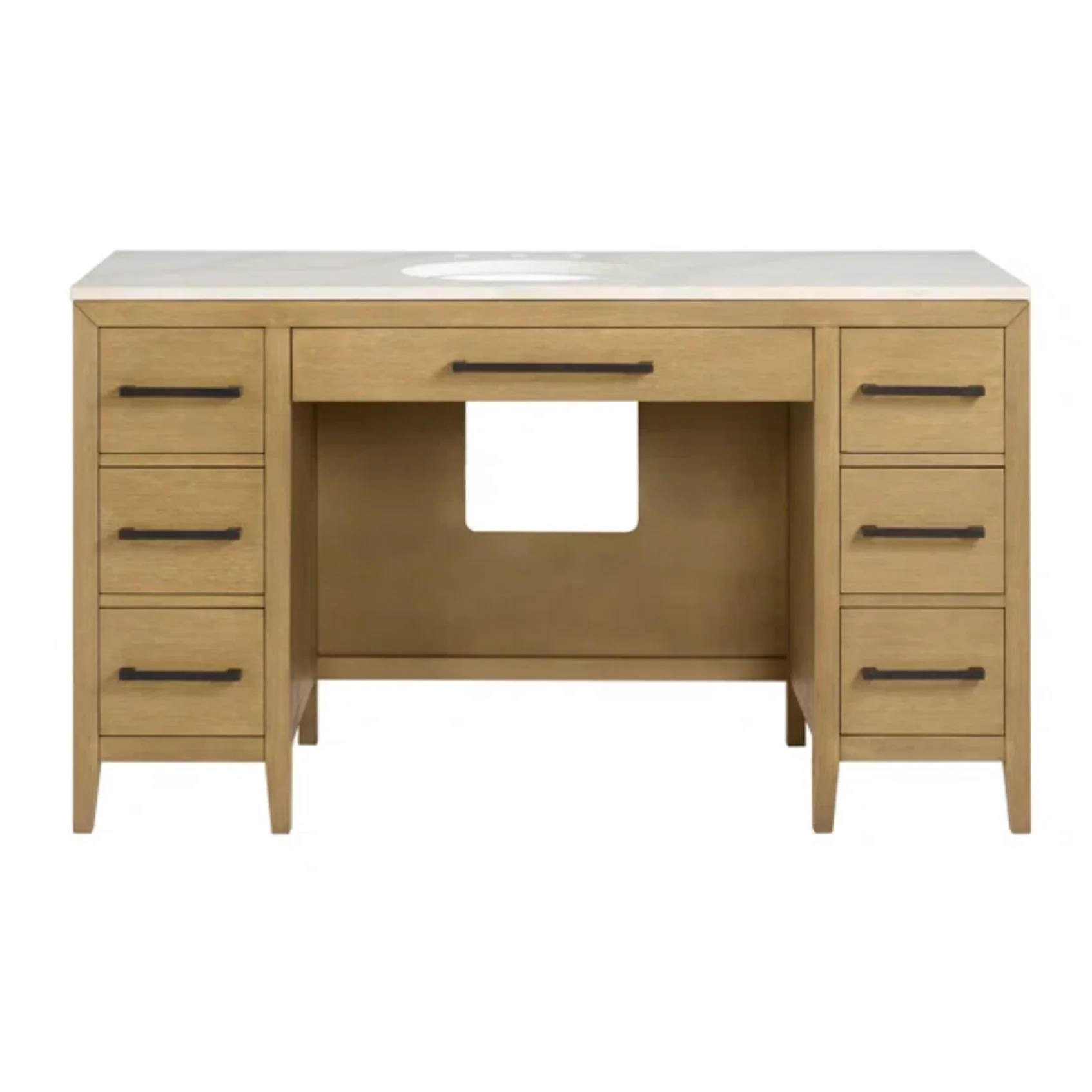 Bergen 60" ADA Single Bathroom Vanity in Brushed Oak | Statuario Quartz Countertop - Image 10