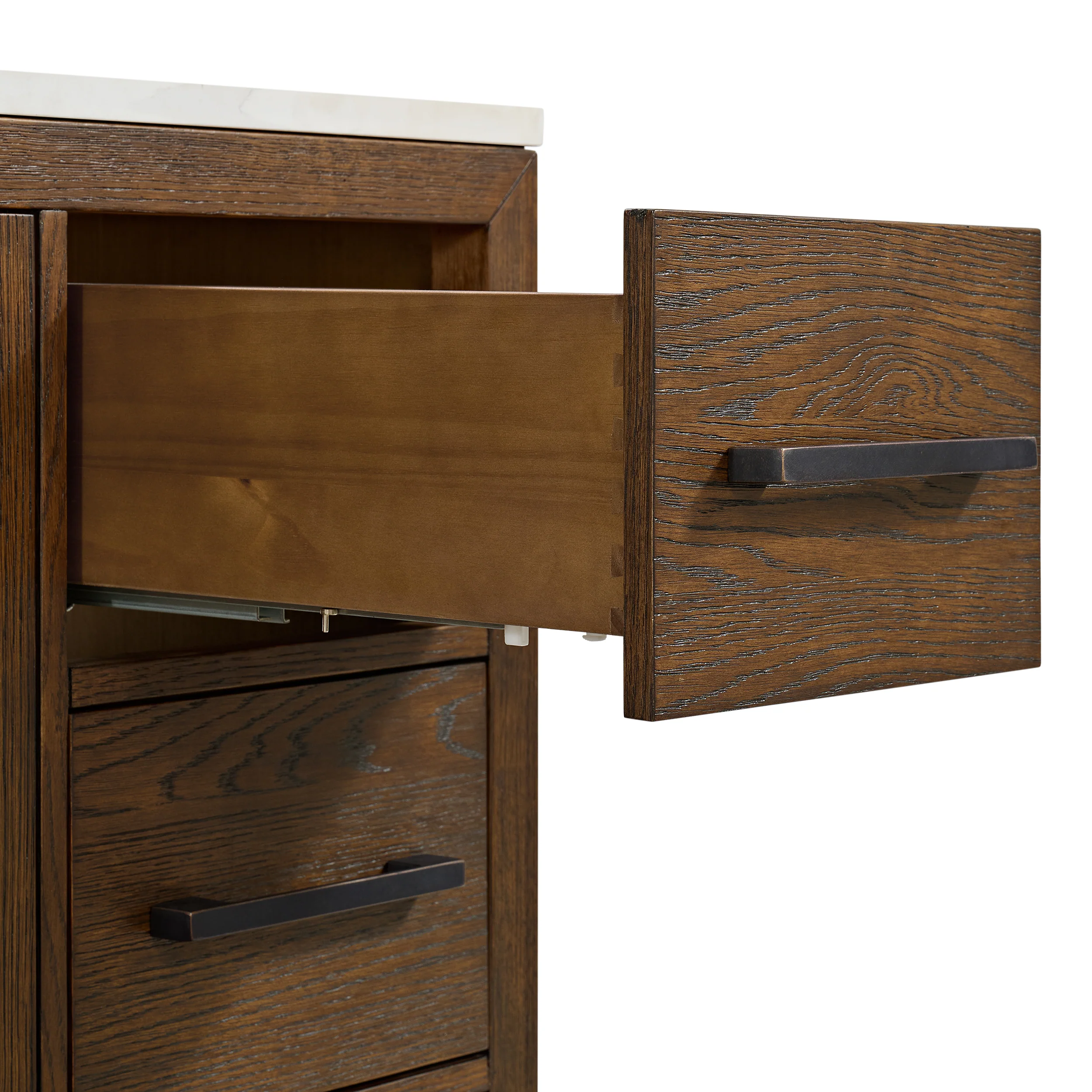 Bergen 48" Double Bathroom Vanity in Enhanced Brown Oak | Calacatta Gold Quartz Countertop - Image 10