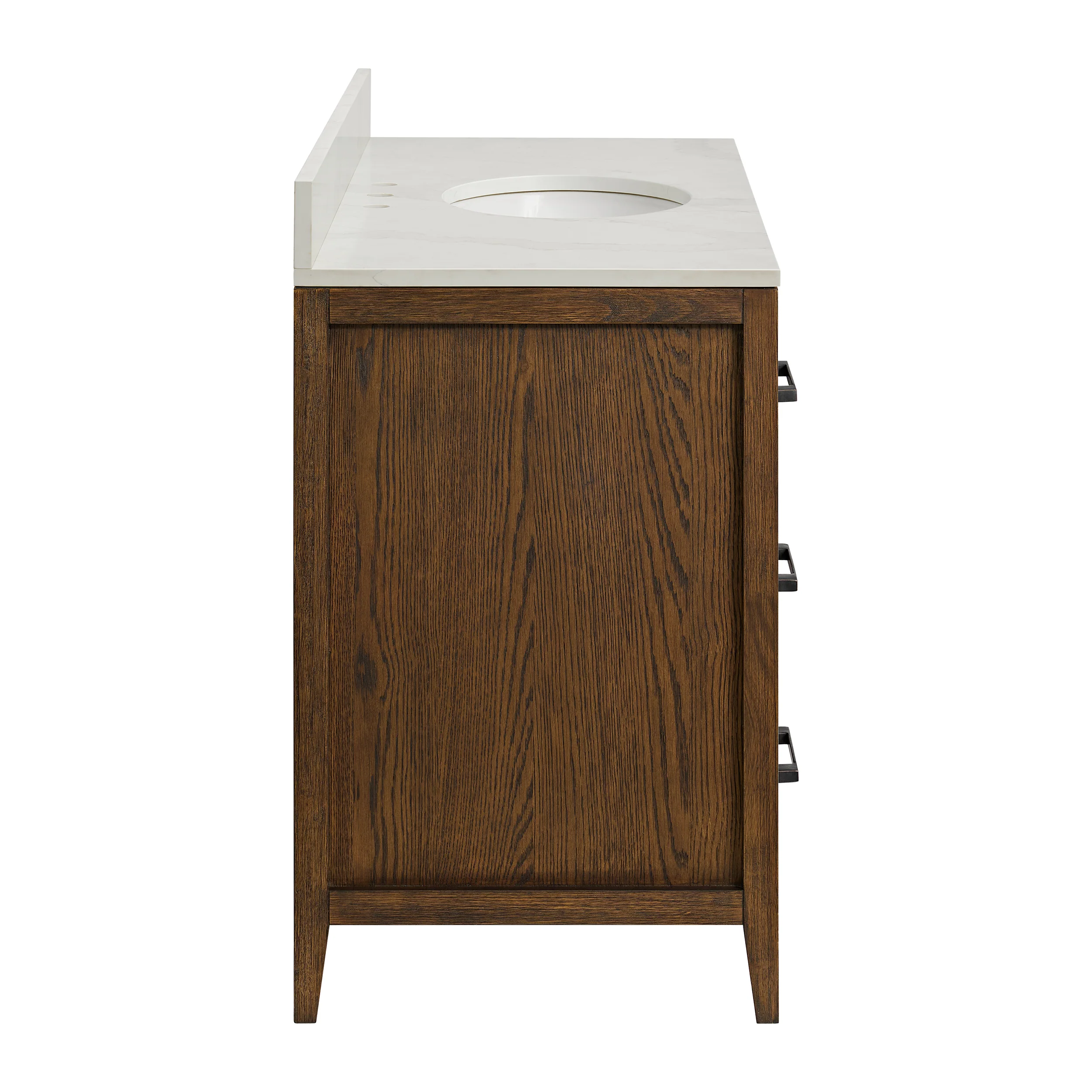 Bergen 48" Double Bathroom Vanity in Enhanced Brown Oak | Calacatta Gold Quartz Countertop - Image 13