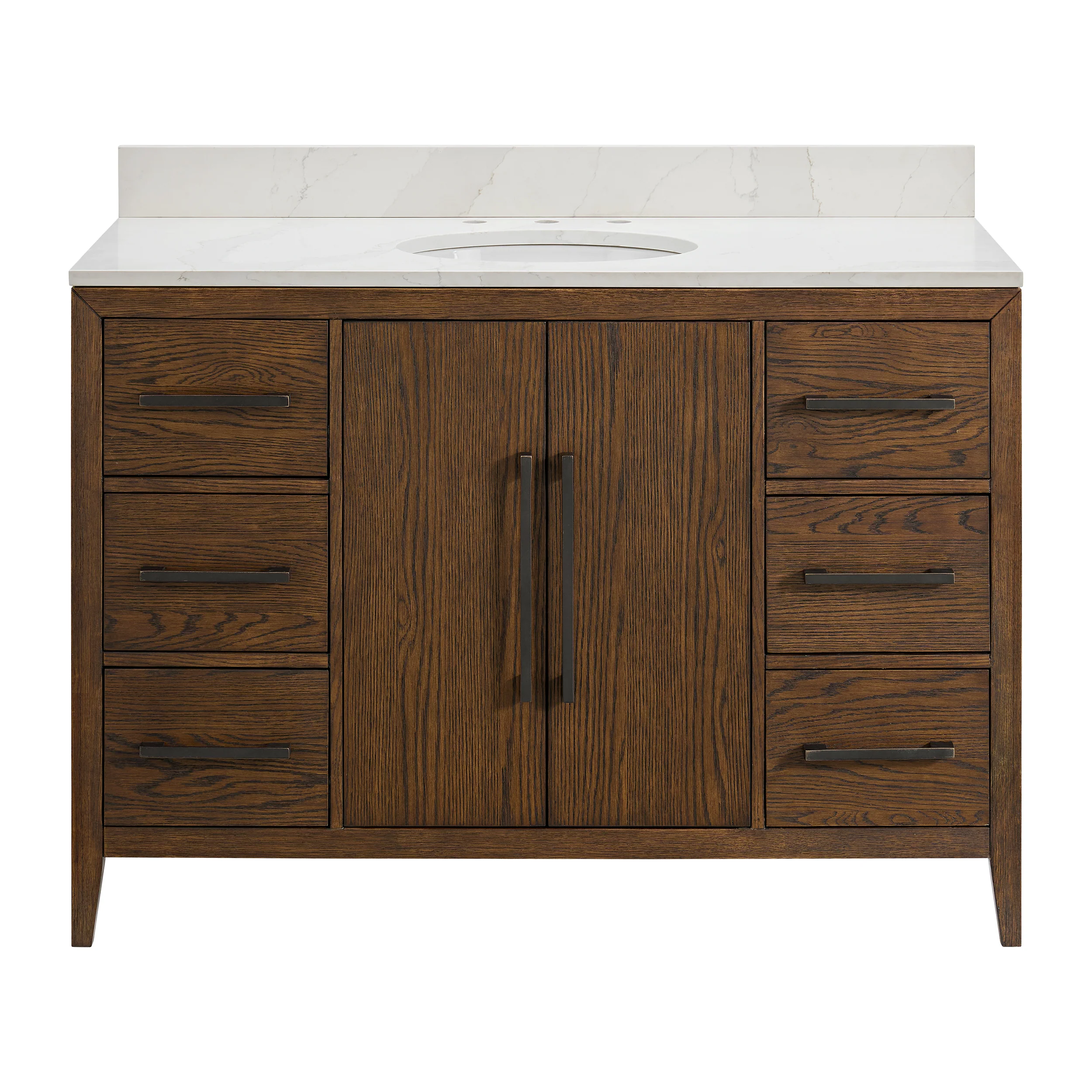 Bergen 48" Double Bathroom Vanity in Enhanced Brown Oak | Calacatta Gold Quartz Countertop - Image 5