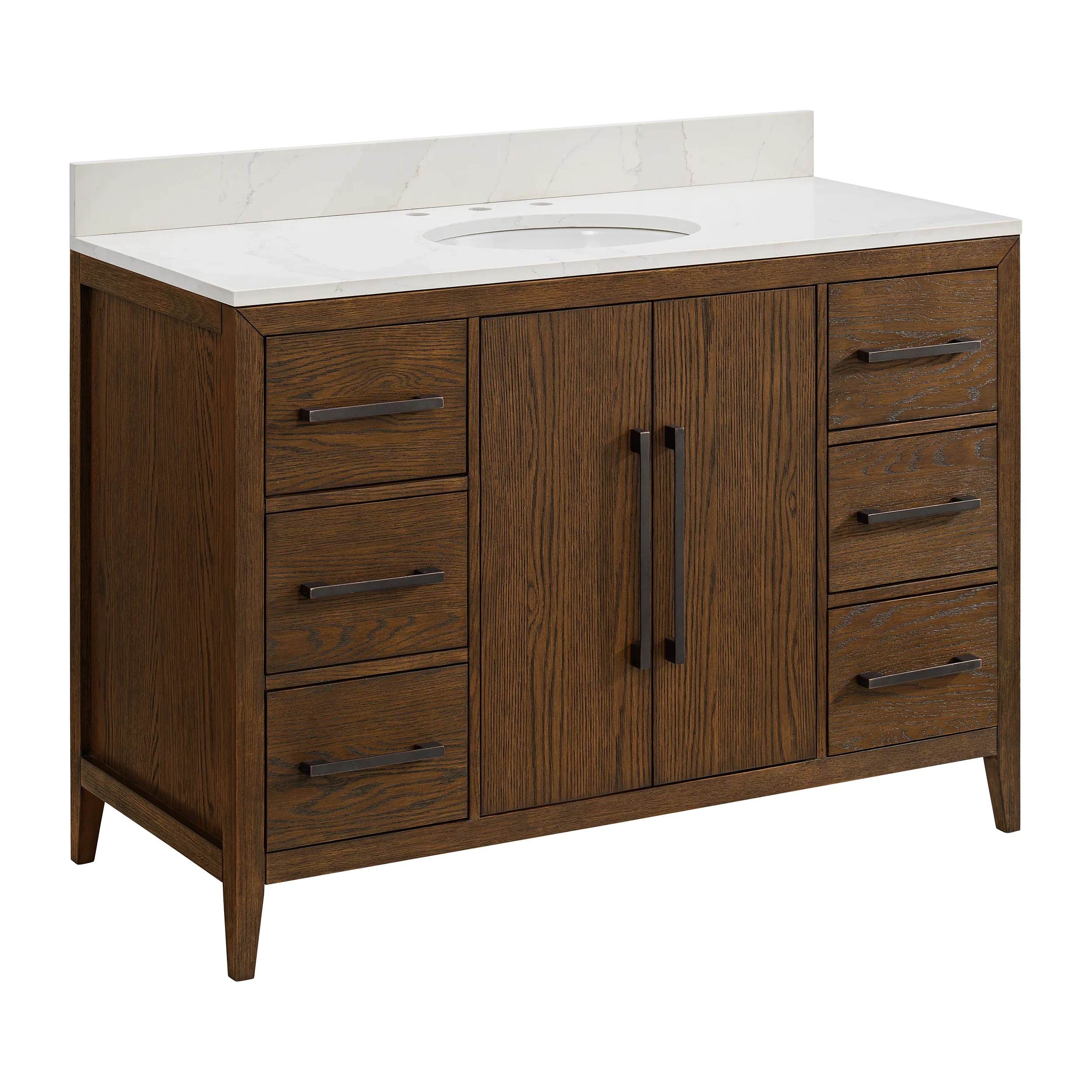 Bergen 48" Double Bathroom Vanity in Enhanced Brown Oak | Calacatta Gold Quartz Countertop - Image 6