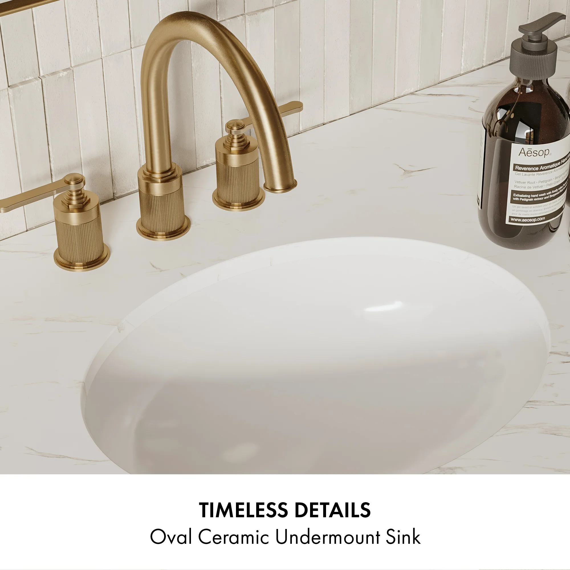 Bergen 60" Double Bathroom Vanity in Wire Brushed Oak | Calacatta Gold Quartz Countertop - Image 10