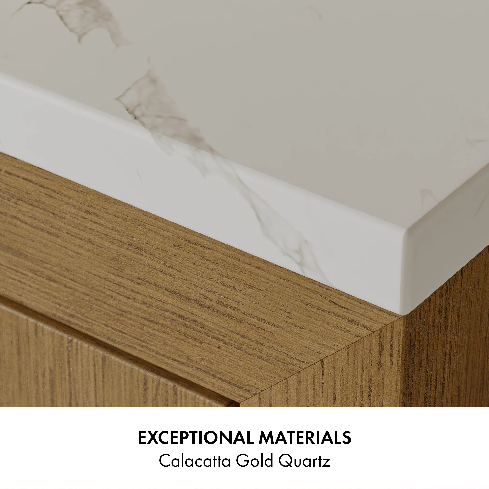 Bergen 60" Double Bathroom Vanity in Wire Brushed Oak | Calacatta Gold Quartz Countertop - Image 11