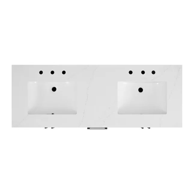 Bergen 60" Double Bathroom Vanity in Wire Brushed Oak | White Statuario Quartz Countertop - Image 11